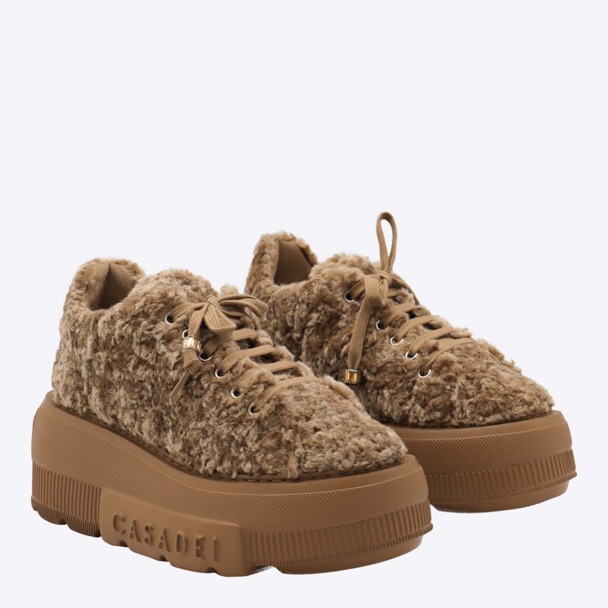 Casadei Low Top Sneakers Platform Sole In Brown