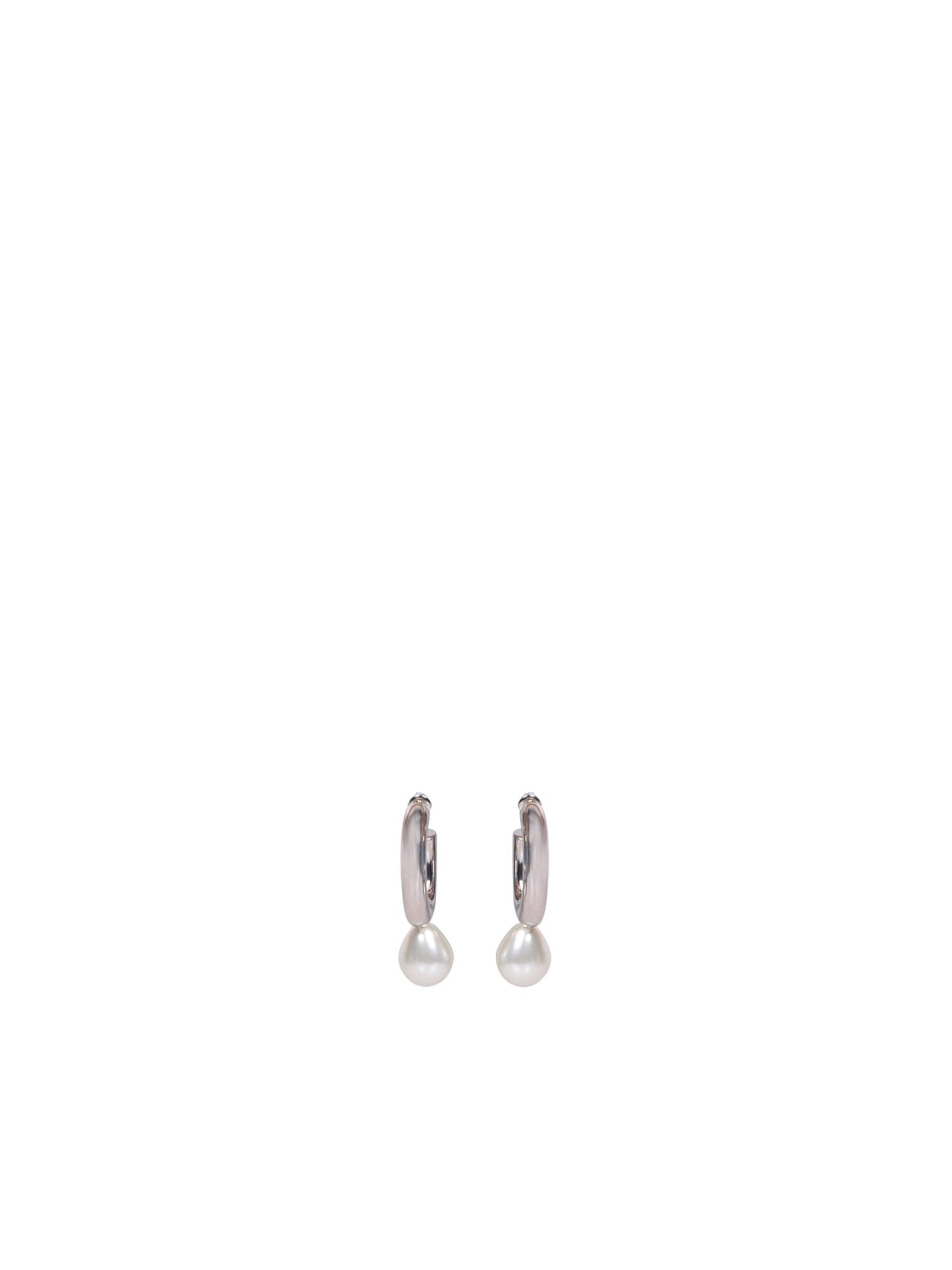 Simone Rocha Silver Pearl Hoop Earrings In Metallic