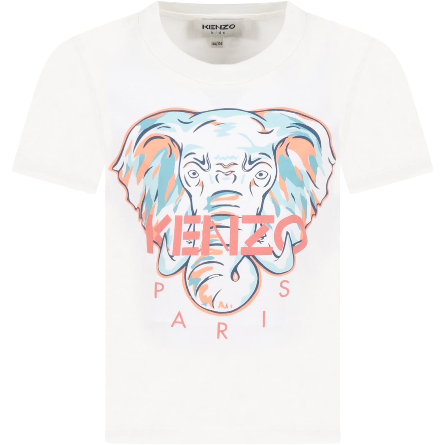Kenzo Kids White T-shirt For Kids With Iconic Elephant