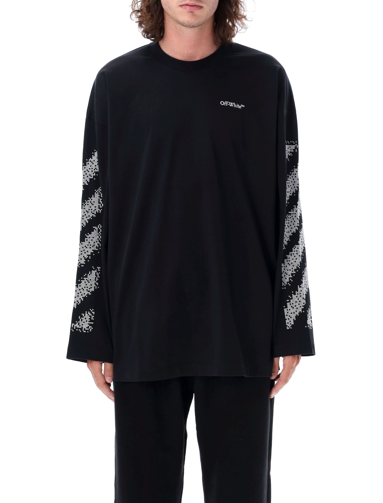 Shop Off-white Pixel Diagonal Wide T-shirt In Black White