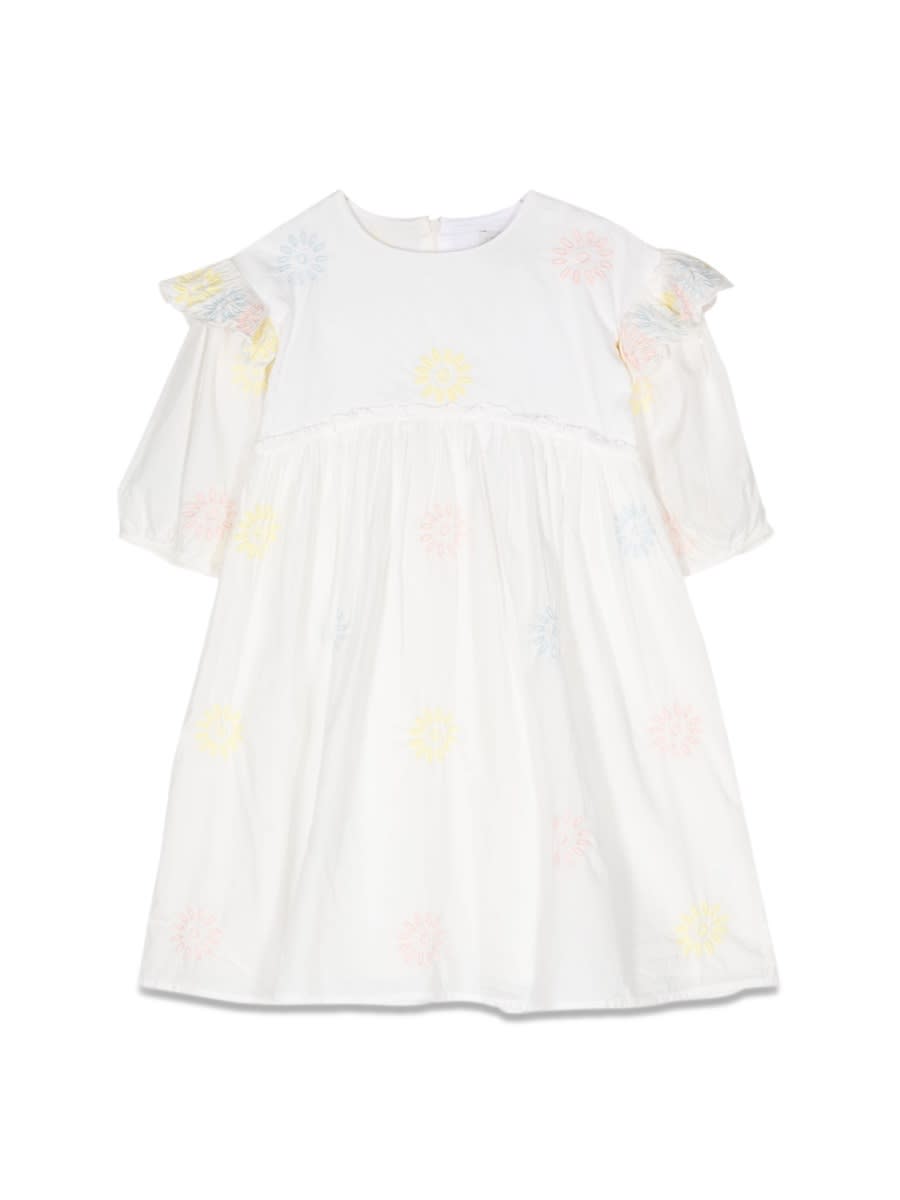 Stella Mccartney Floral-embroidered Cotton Dress In Ivory