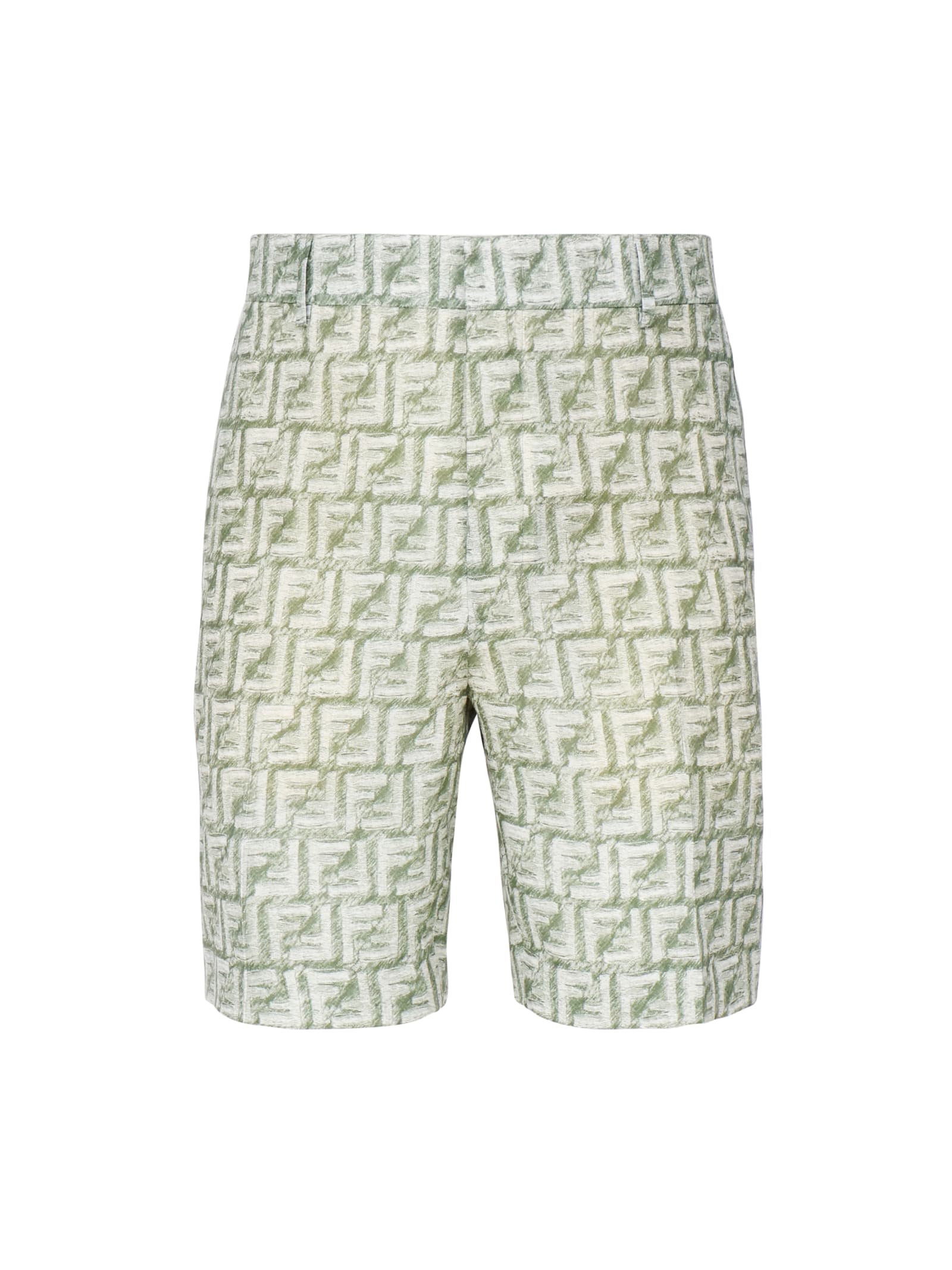 Shop Fendi Ff Short Linen Trousers In Filirrea