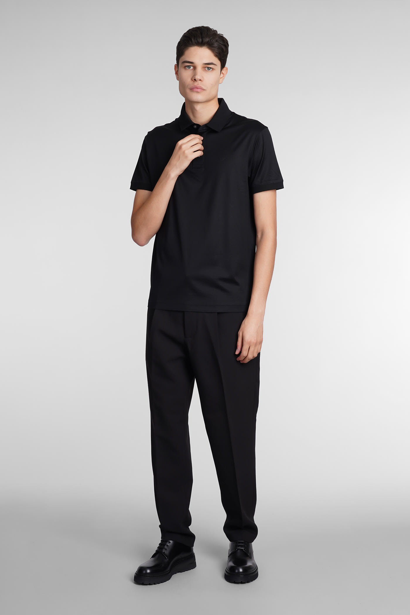 Emporio Armani Polo In Blue Wool And Polyester In Black