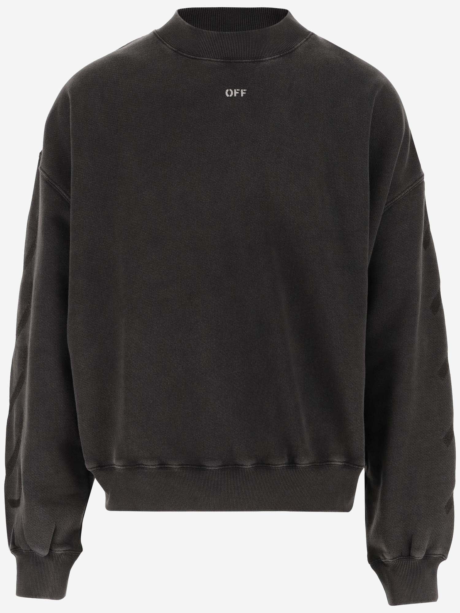 Shop Off-white Cotton Sweatshirt With Painted Print And Logo In Black Grey