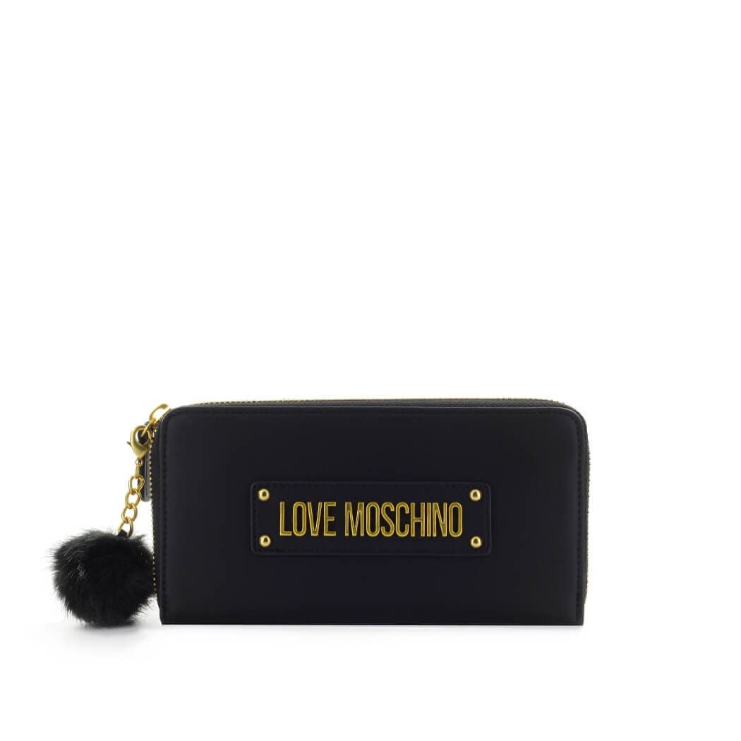 Love Moschino Black Large Wallet With Pompom