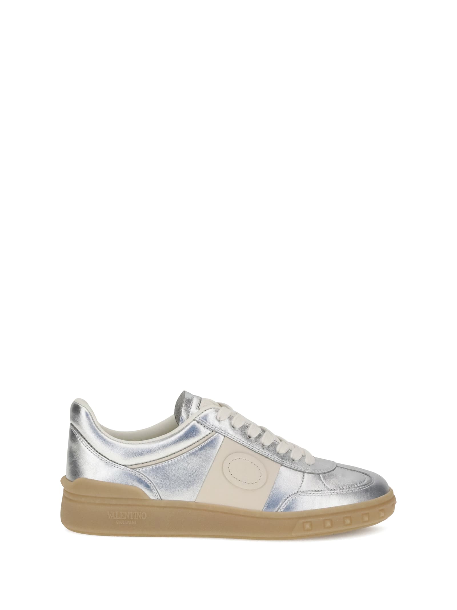 Valentino Village High-top Sneakers With Unique Leather Imperfections In Silver