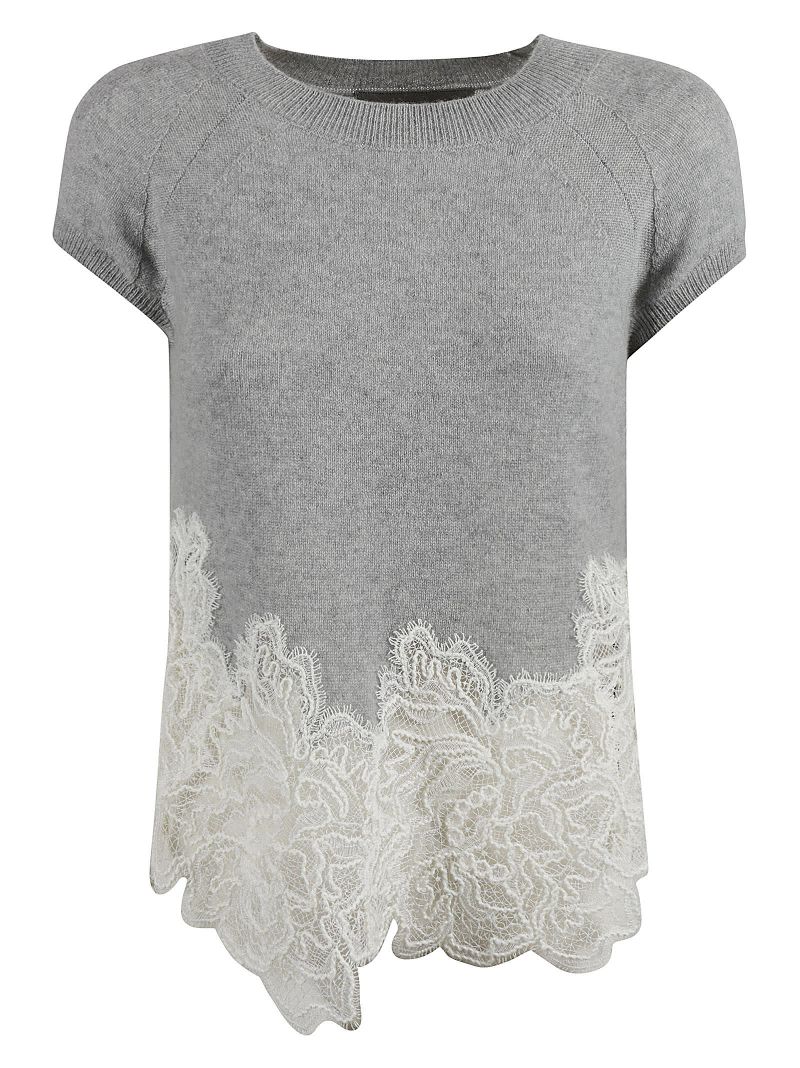 Shop Ermanno Scervino Floral Lace T-shirt In Grey