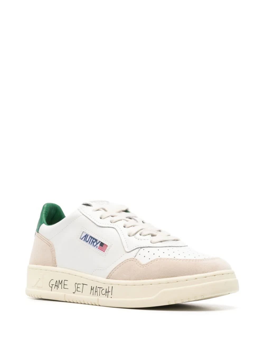 Shop Autry White And Green Medalist Low Sneakers In Suede And Leather