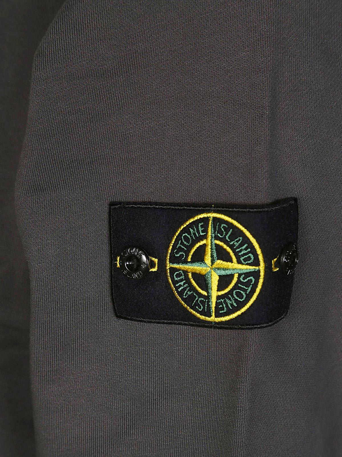 Shop Stone Island Compass Patch Zipped Sweatshirt In Grigio
