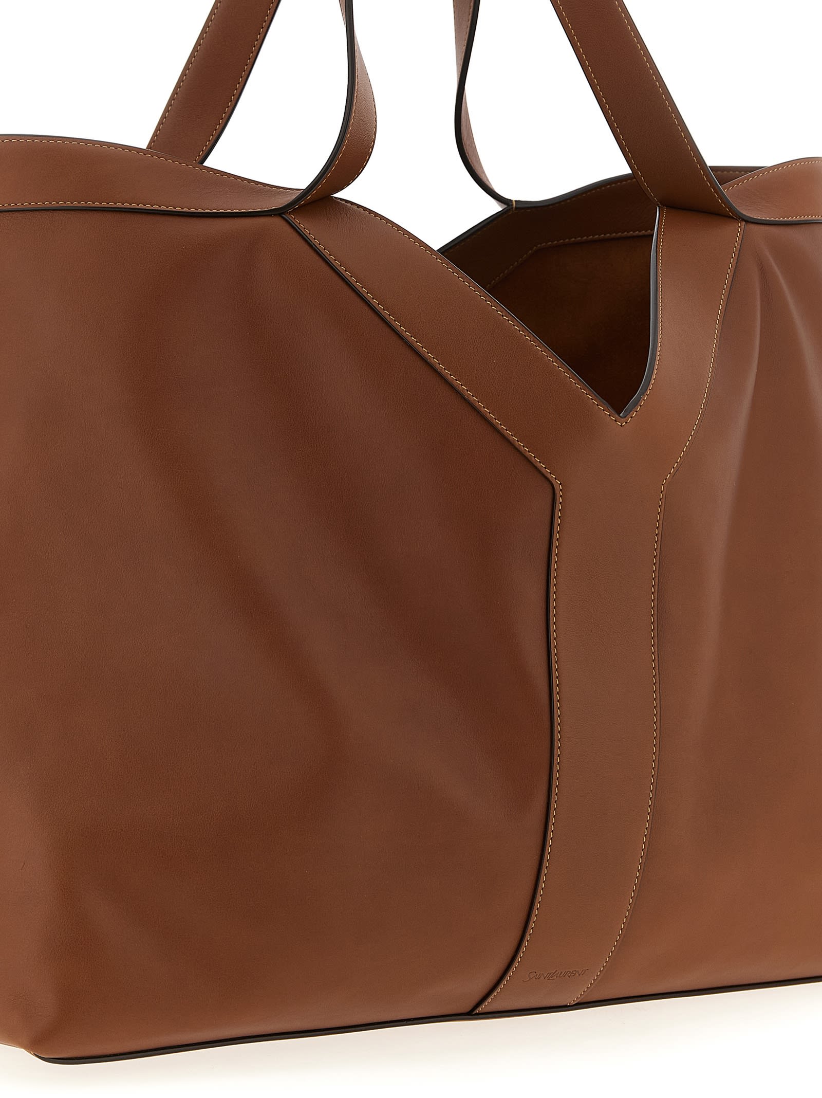 Saint Laurent Brown Leather Oversize Shopping Bag In Brown
