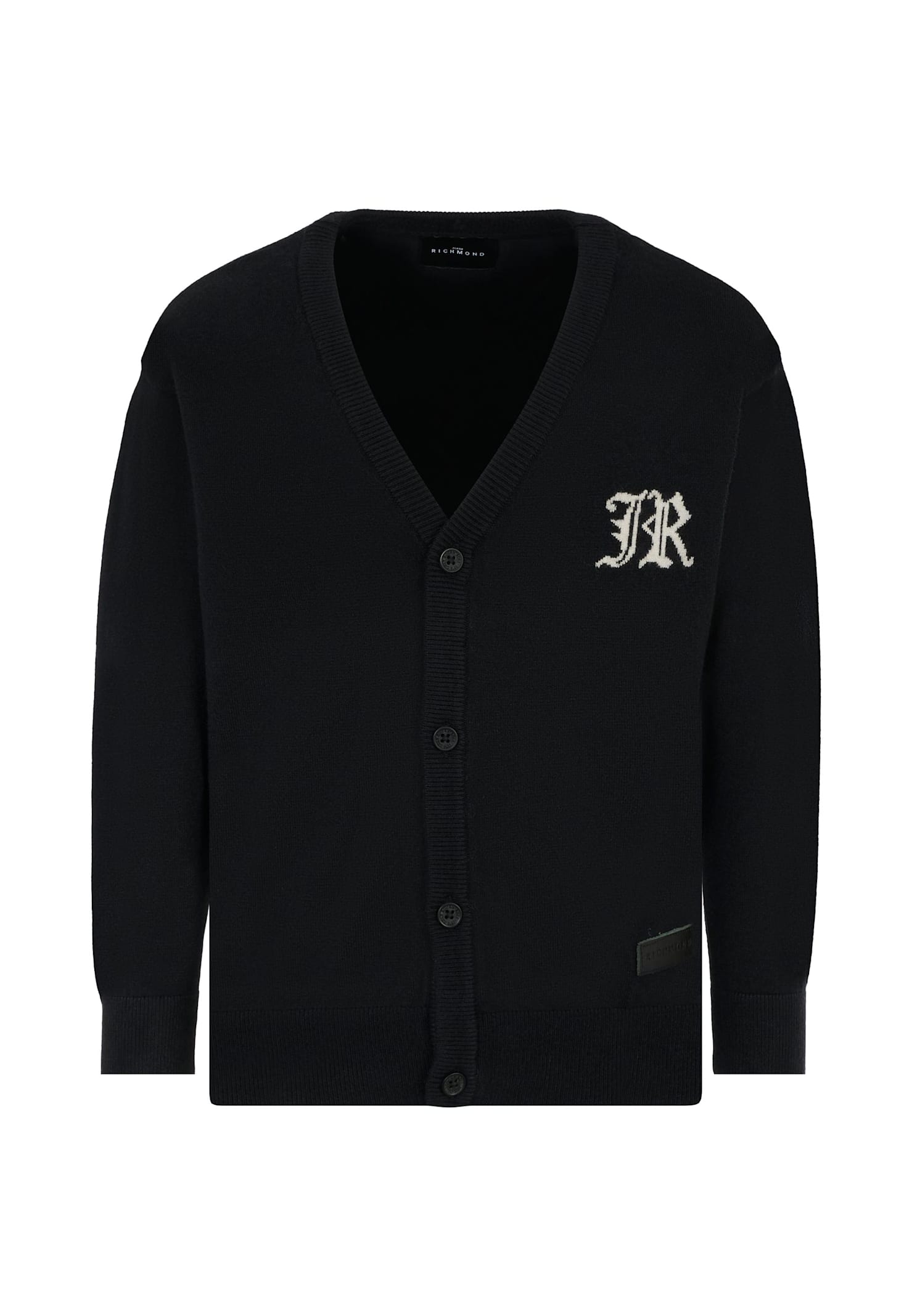 Richmond Black Cardigan For Boy With Ivory Logo In Black