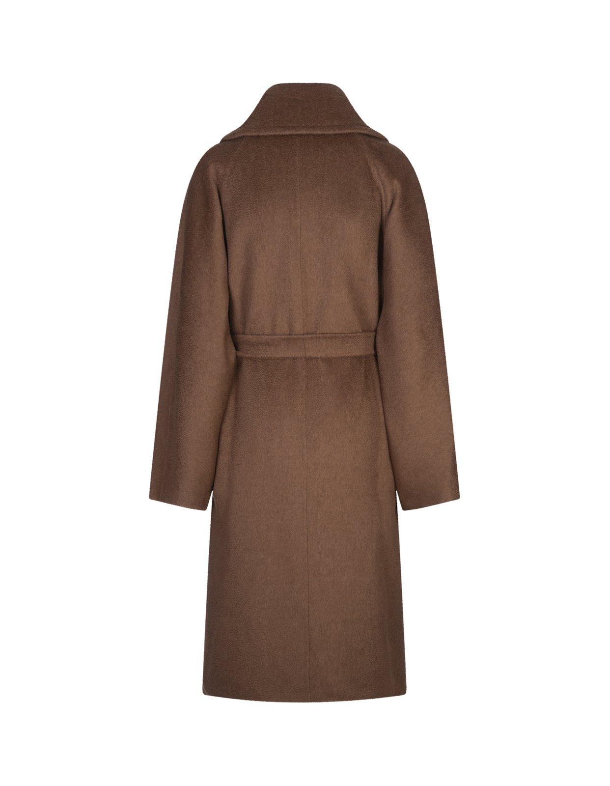 Shop Max Mara Belted Long-sleeved Coat In Brown