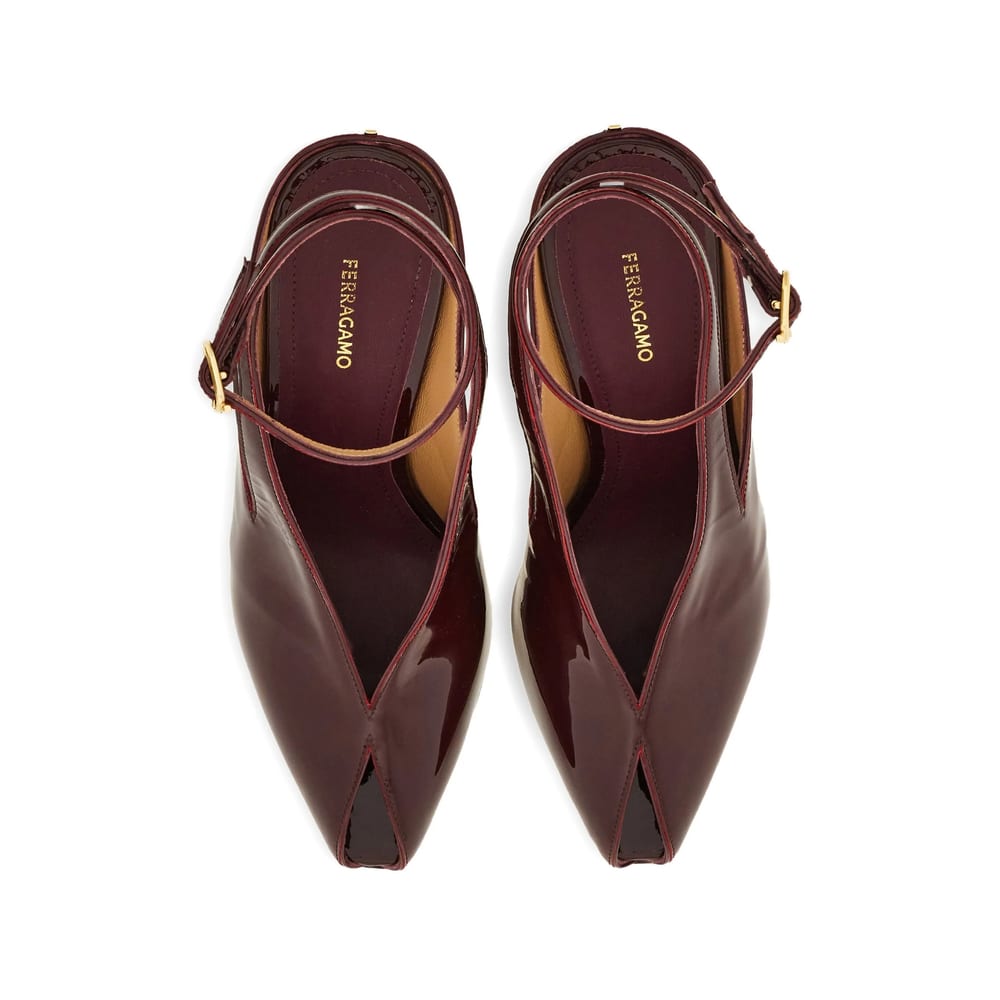 Ferragamo Peep Toe Wedge Sandals In Bordeaux In Purple