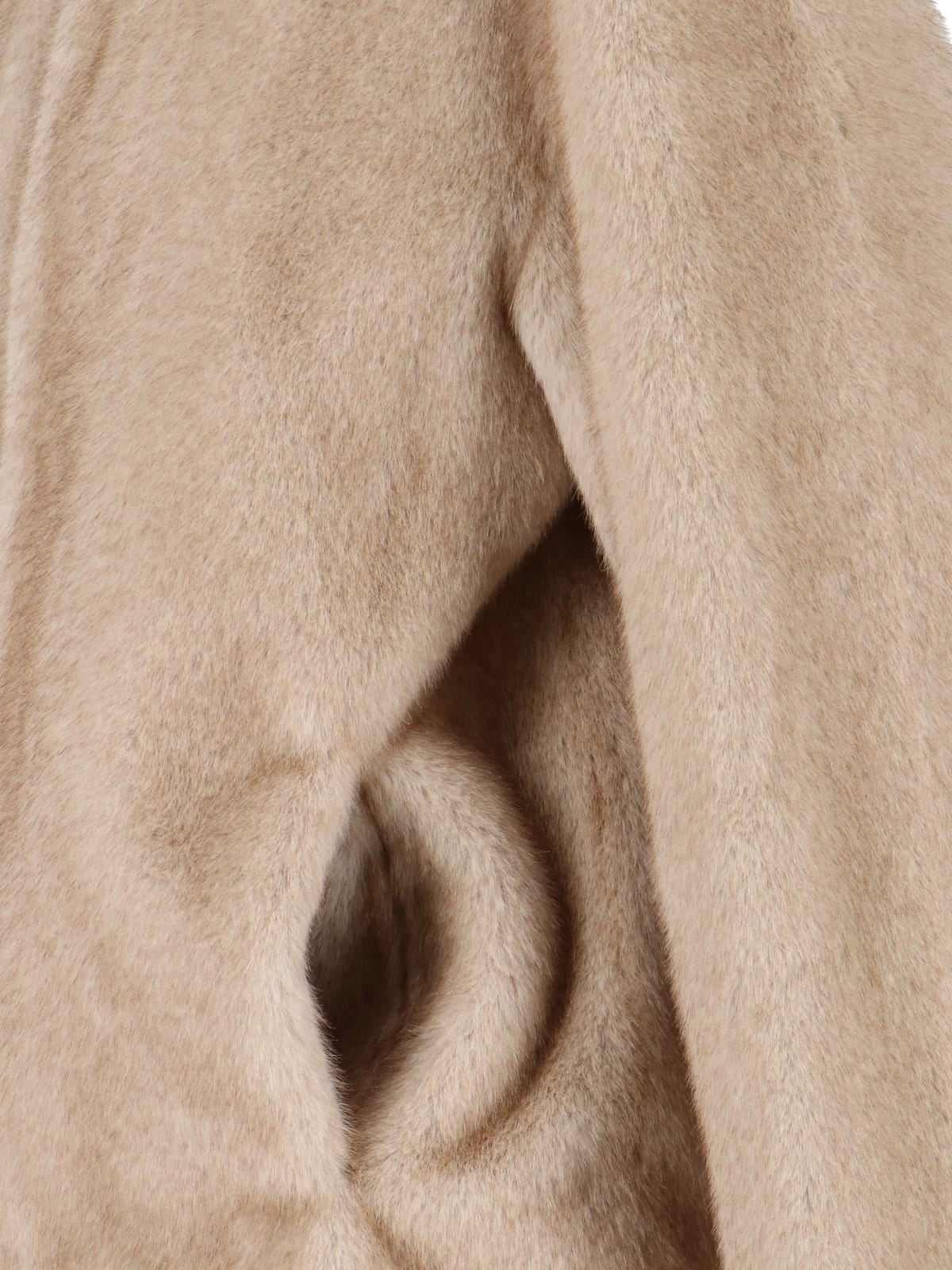 P.a.r.o.s.h Faux Fur Hooded Jacket With Wide Sleeves And Cropped Silhouette In Neutral