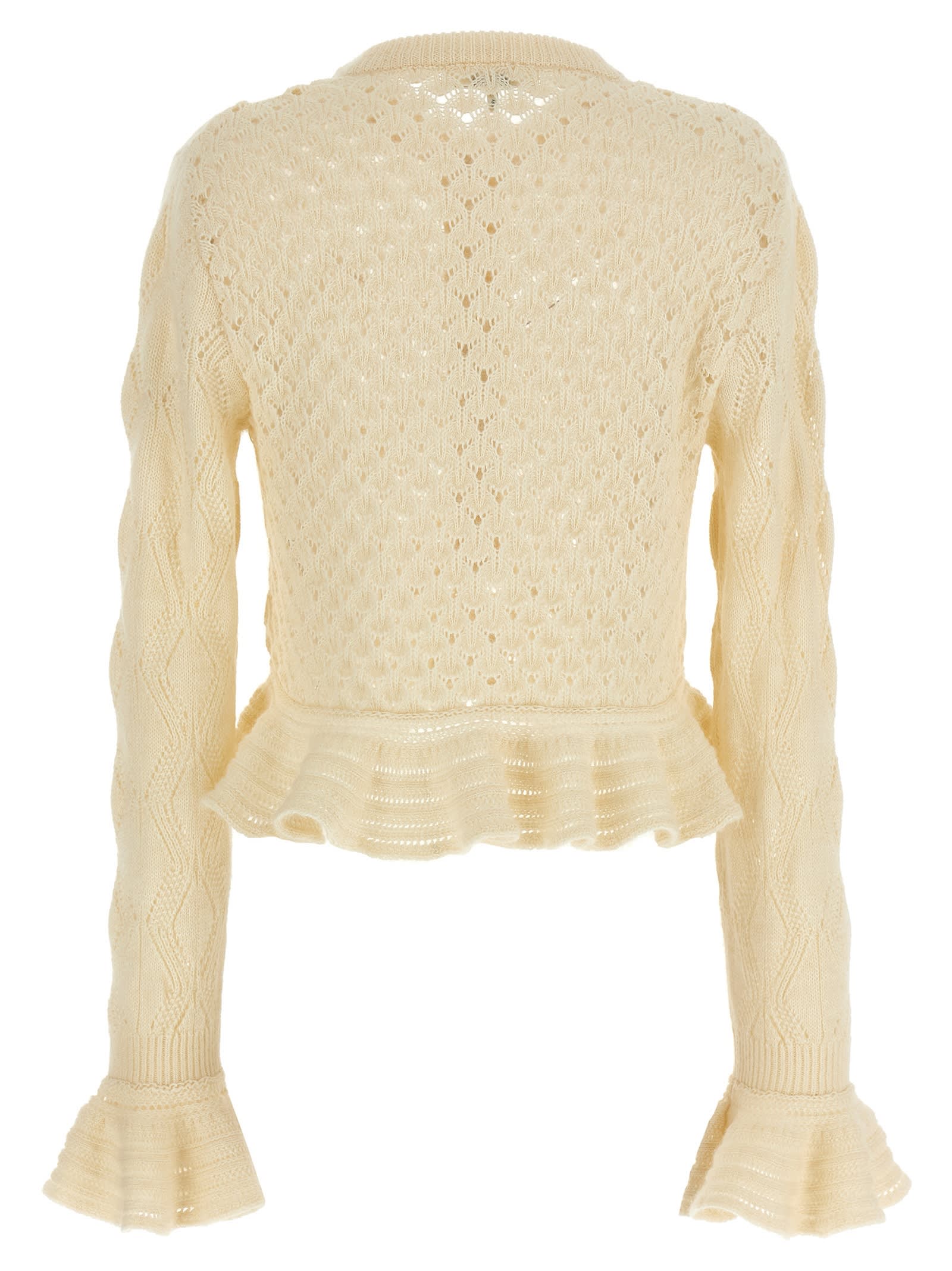 Chloé Ruffled Pointelle-knit Silk-alpaca Sweater In Yellow