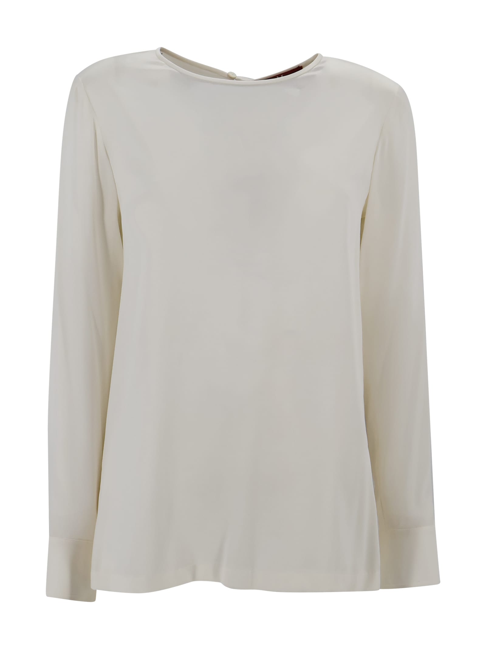Max Mara Silk Satin Shirt With Round Neck. In Neutral