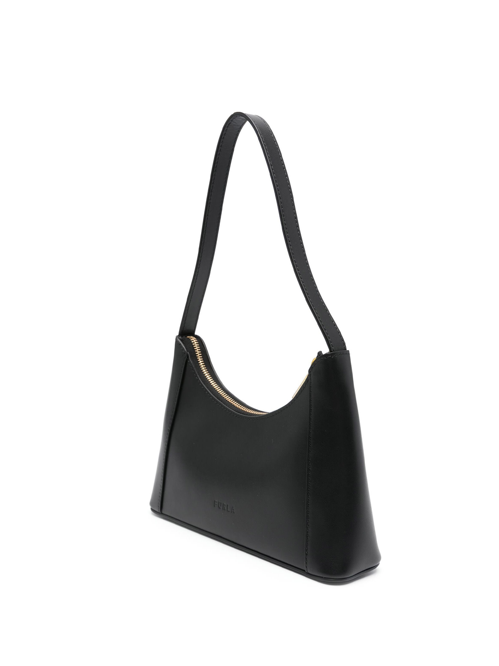 Shop Furla Diamante Mini Black Leather Shoulder Bag In Nero