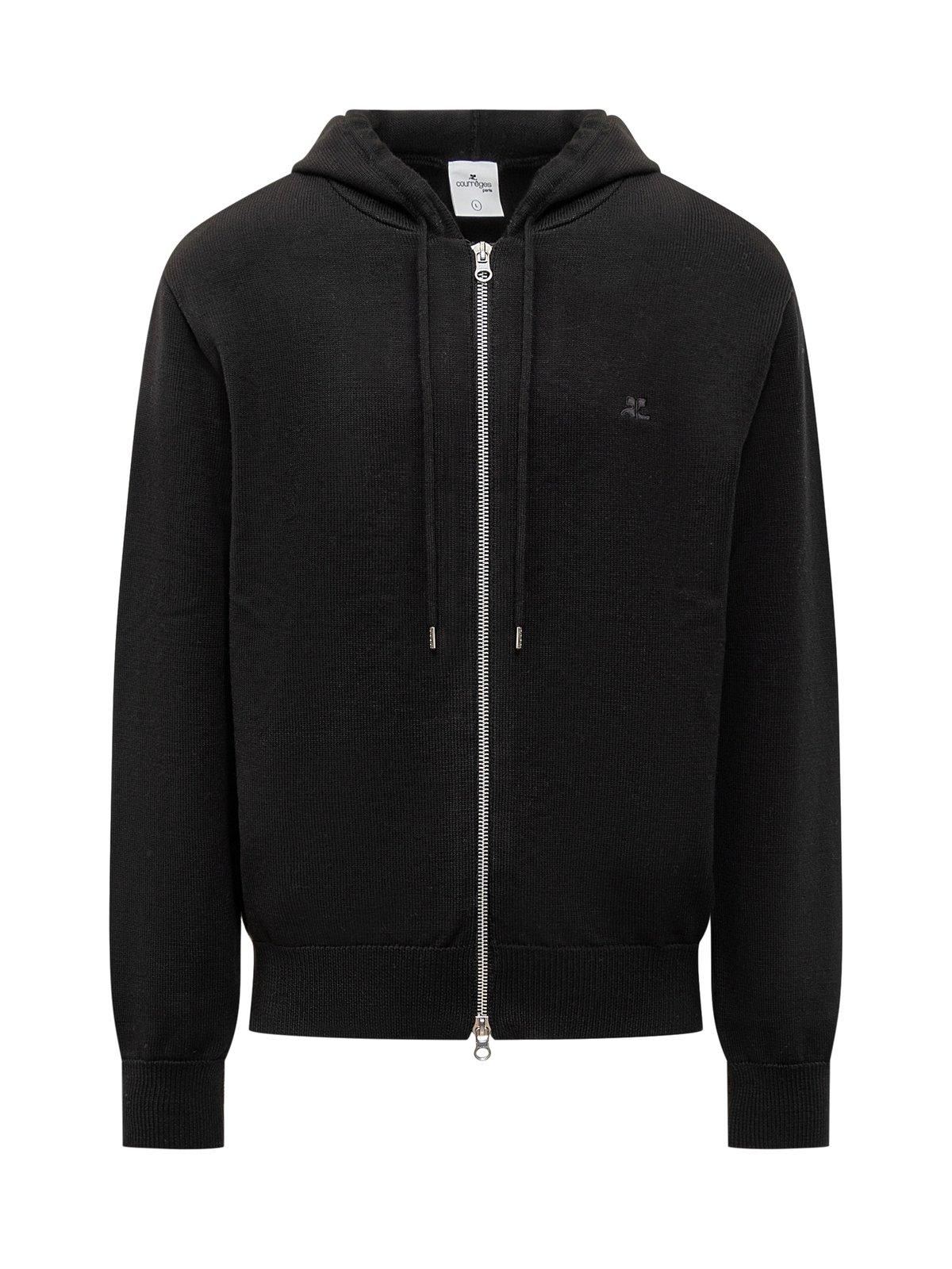 Shop Courrèges Logo Embroidered Zip-up Jacket In Nero