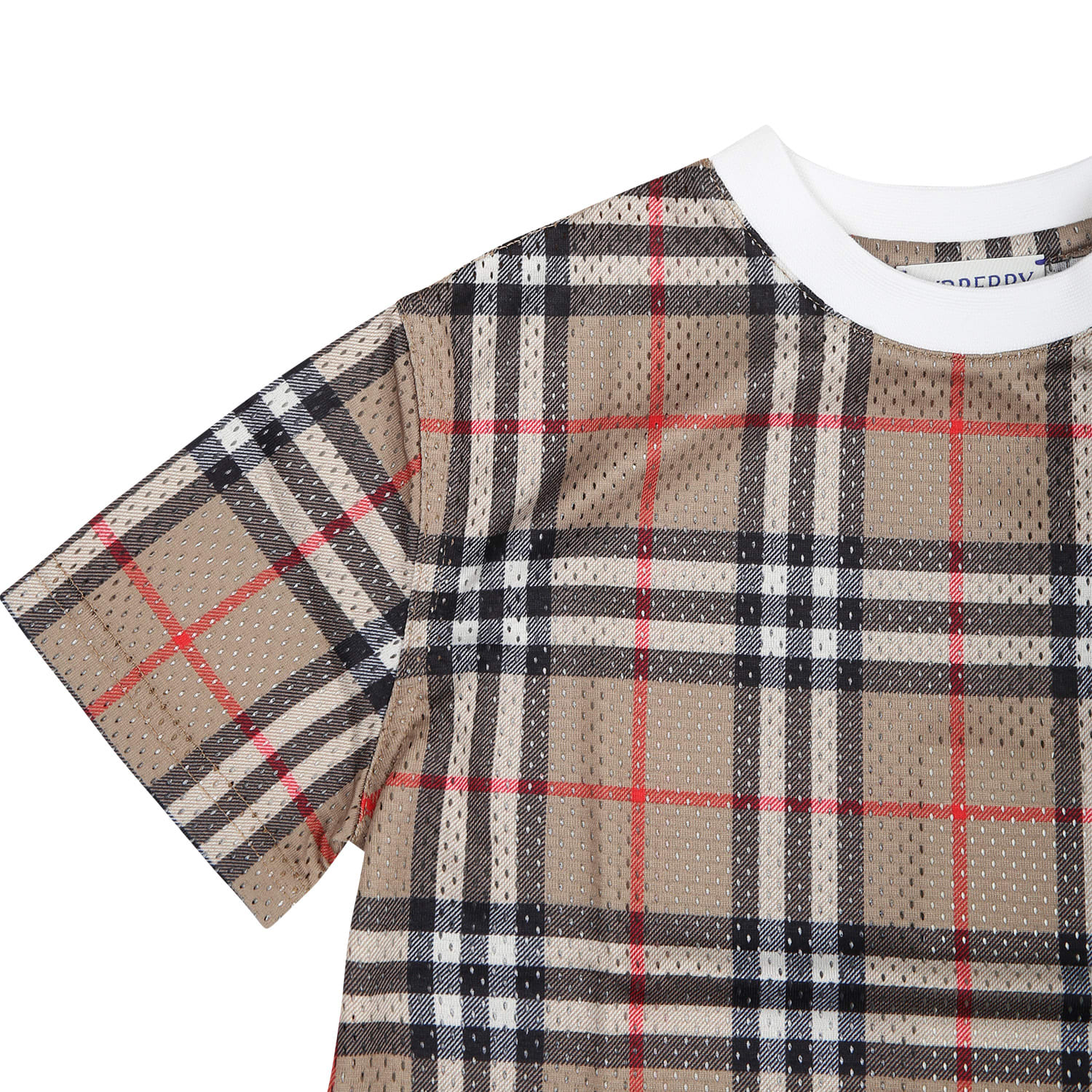Shop Burberry Beige T-shirt For Baby Boy With Iconic Vintage Check In Marrone