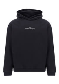 Shop Maison Margiela Hoodie In Black/ White Embroidery