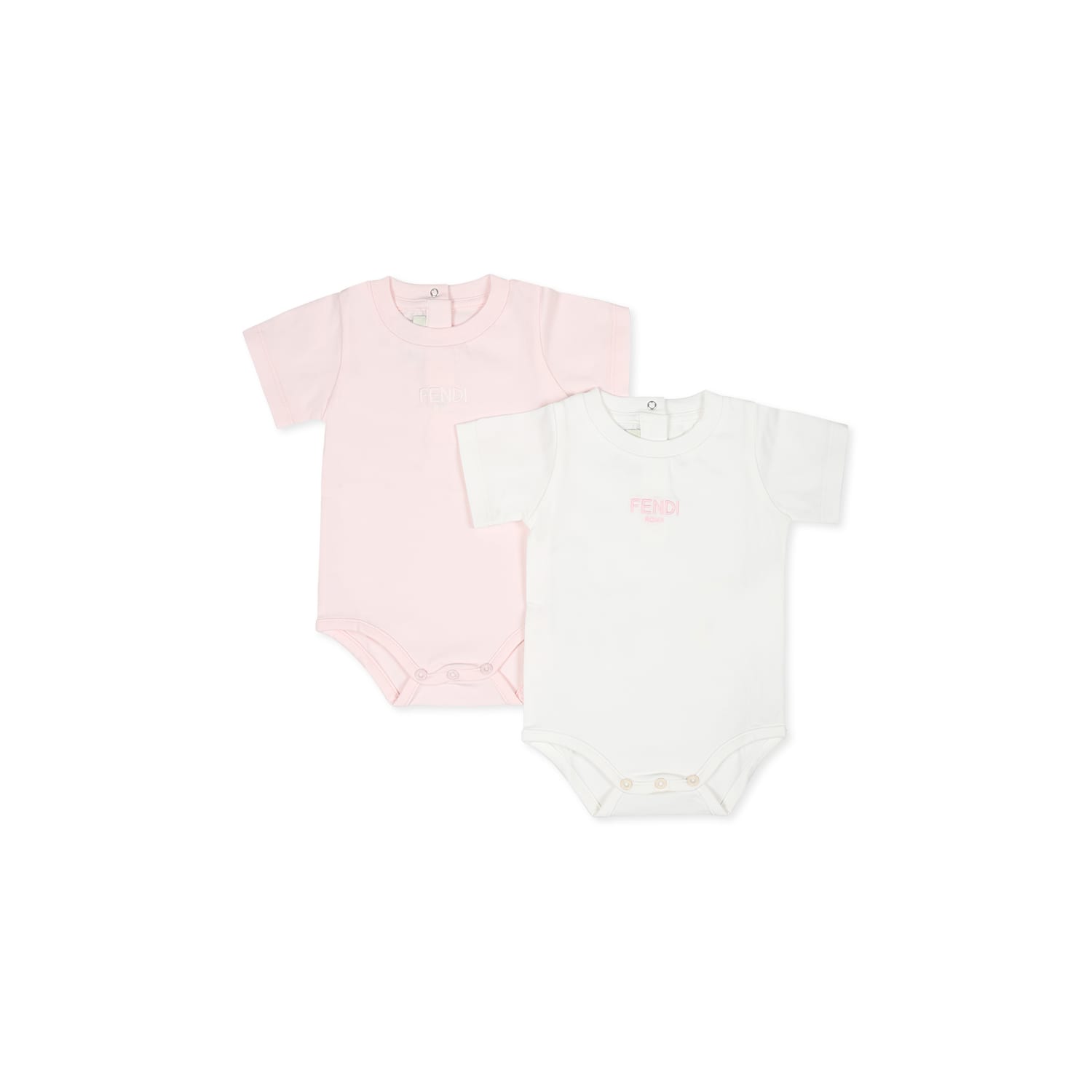 Fendi Pink Babygrow Set For Baby Girl With Logo In Pink