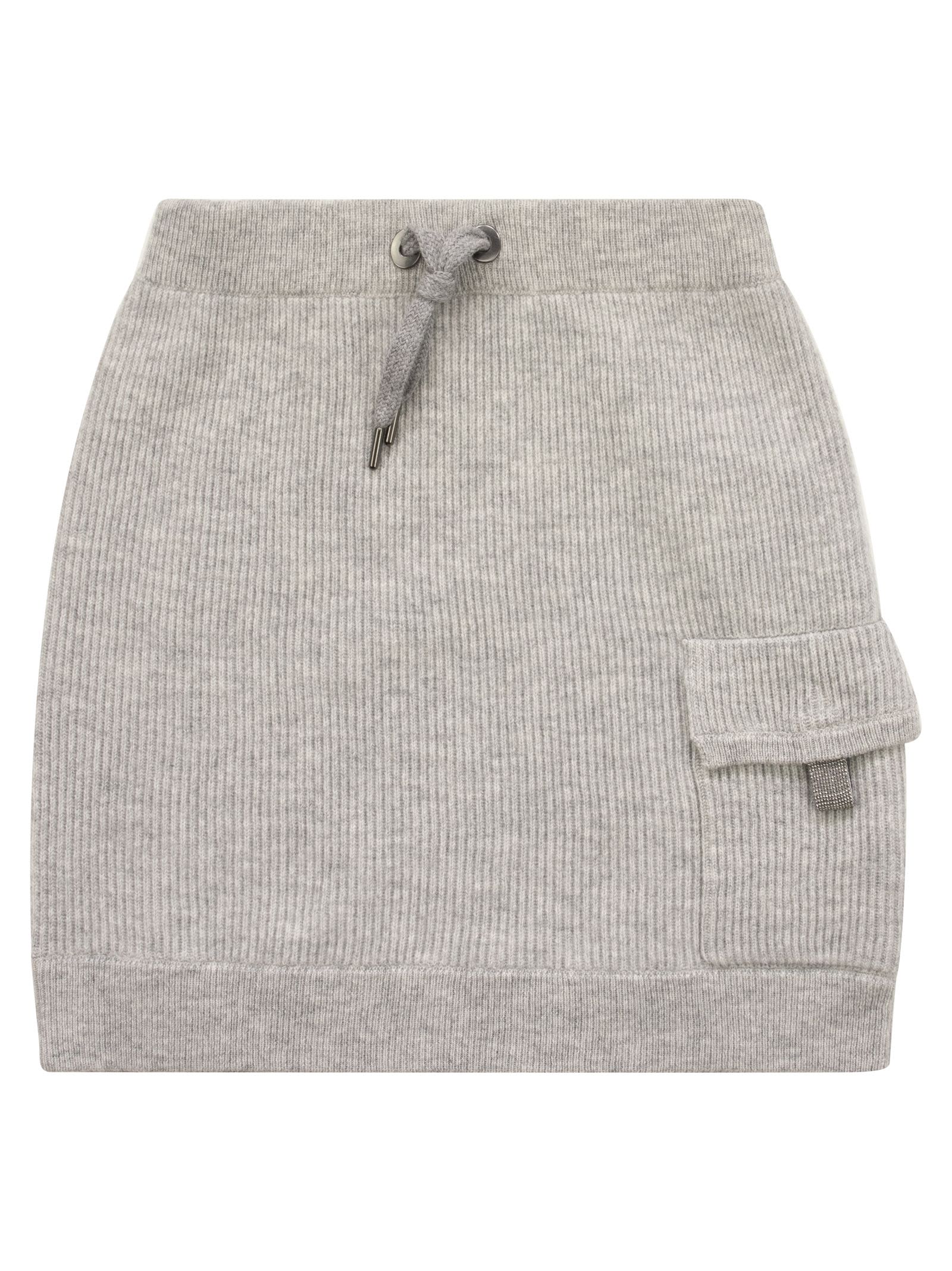 Brunello Cucinelli English Rib Cashmere Knit Skirt With Necklace