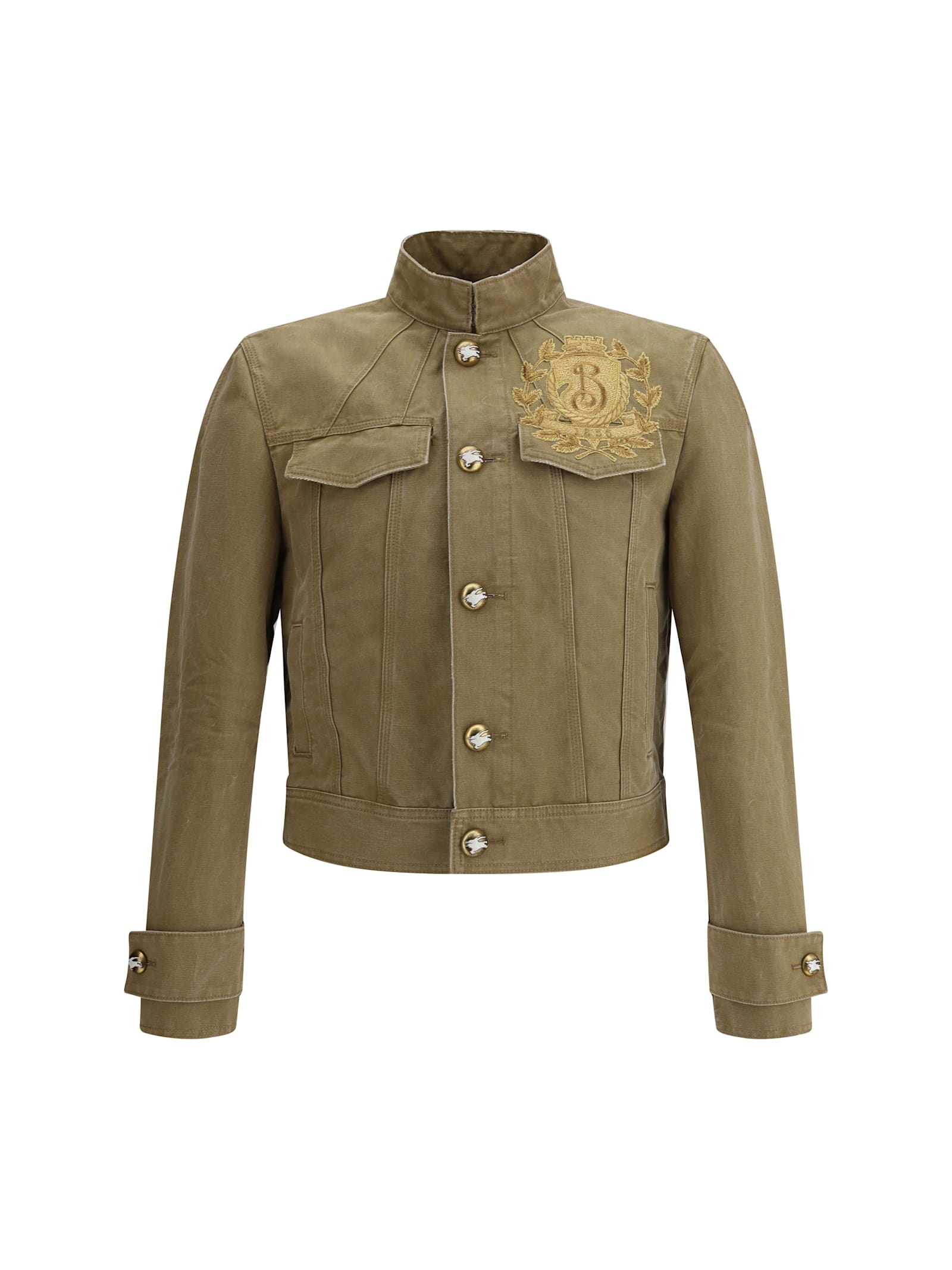 Burberry Denim Jacket With Embroidered Patch And Epaulettes