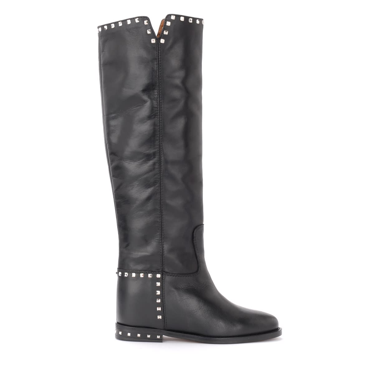 Via Roma 15 Boots In Black Leather With Studs