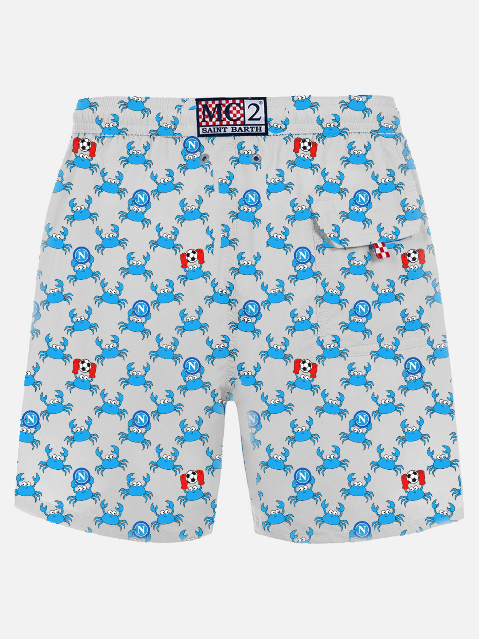 MC2 SAINT BARTH MAN LIGHTWEIGHT FABRIC SWIM SHORTS WITH CRAB PARTY AND NAPOLI LOGO PRINT SSC NAPOLI SPECIAL EDITION