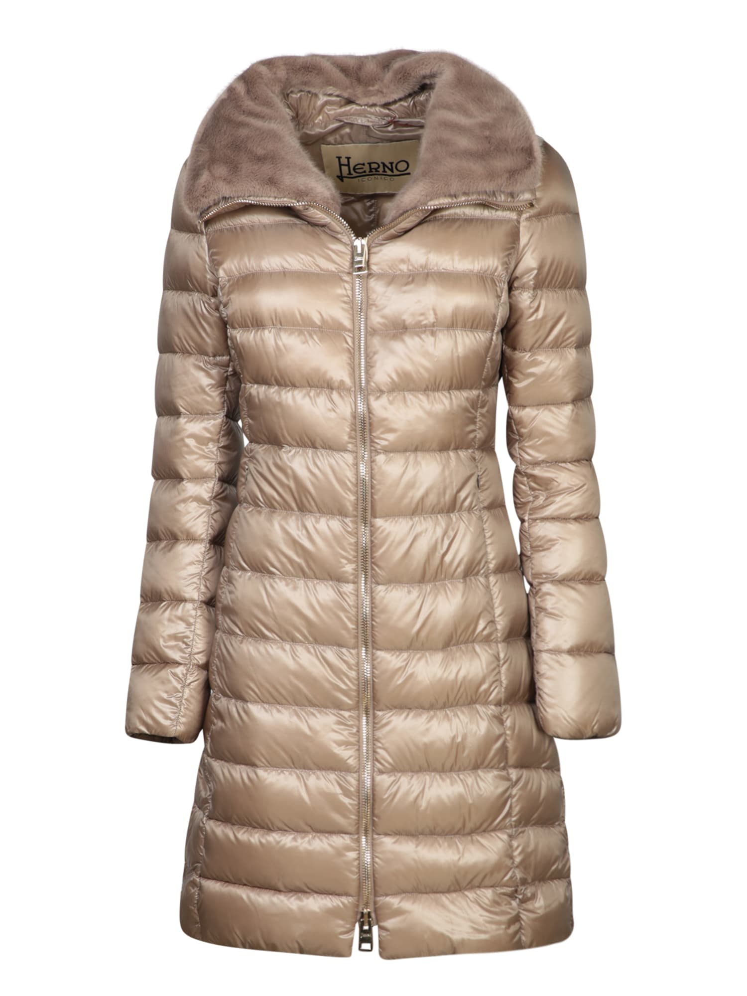 Shop Herno Elisa Long Ecofur Taupejacket In Beige