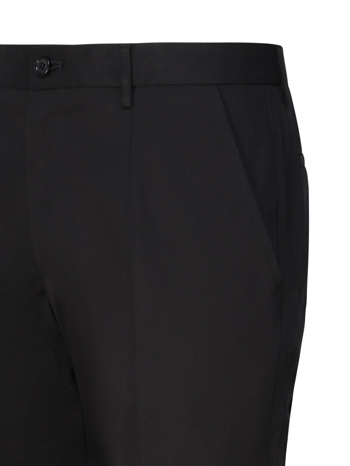 Shop Dolce & Gabbana Stretch Cotton Trousers With Logoed Plaque In Black