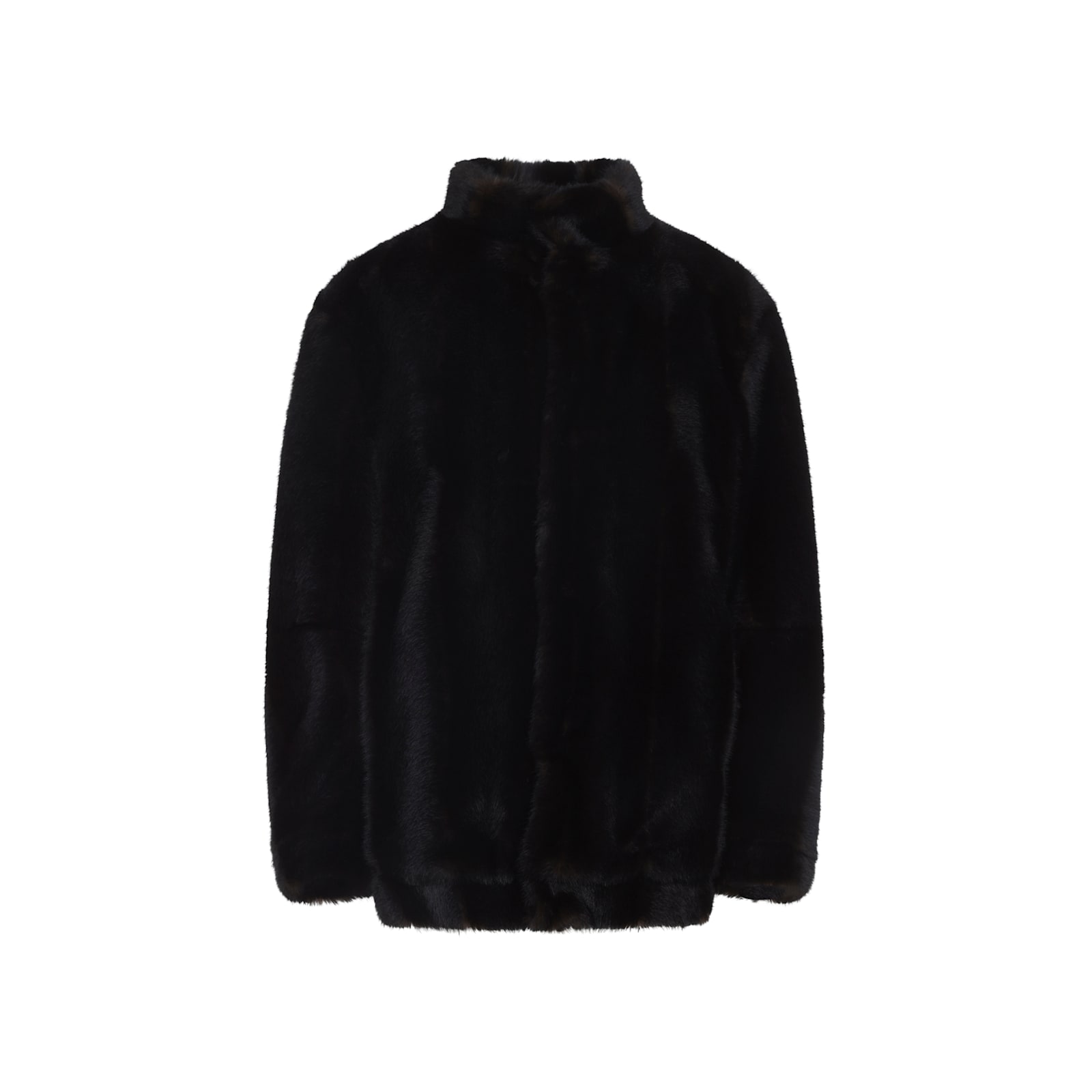 Mm6 Maison Margiela Luxurious Faux Fur High Collar Jacket In Brown