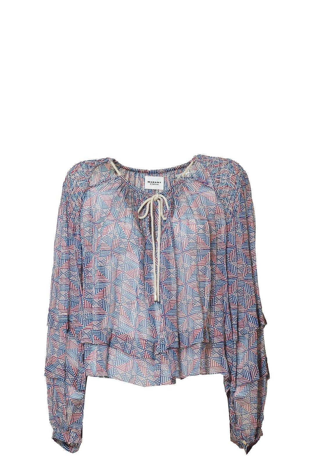 Shop Isabel Marant Floral-printed Tie-neck Layered Blouse In Blu/rosso
