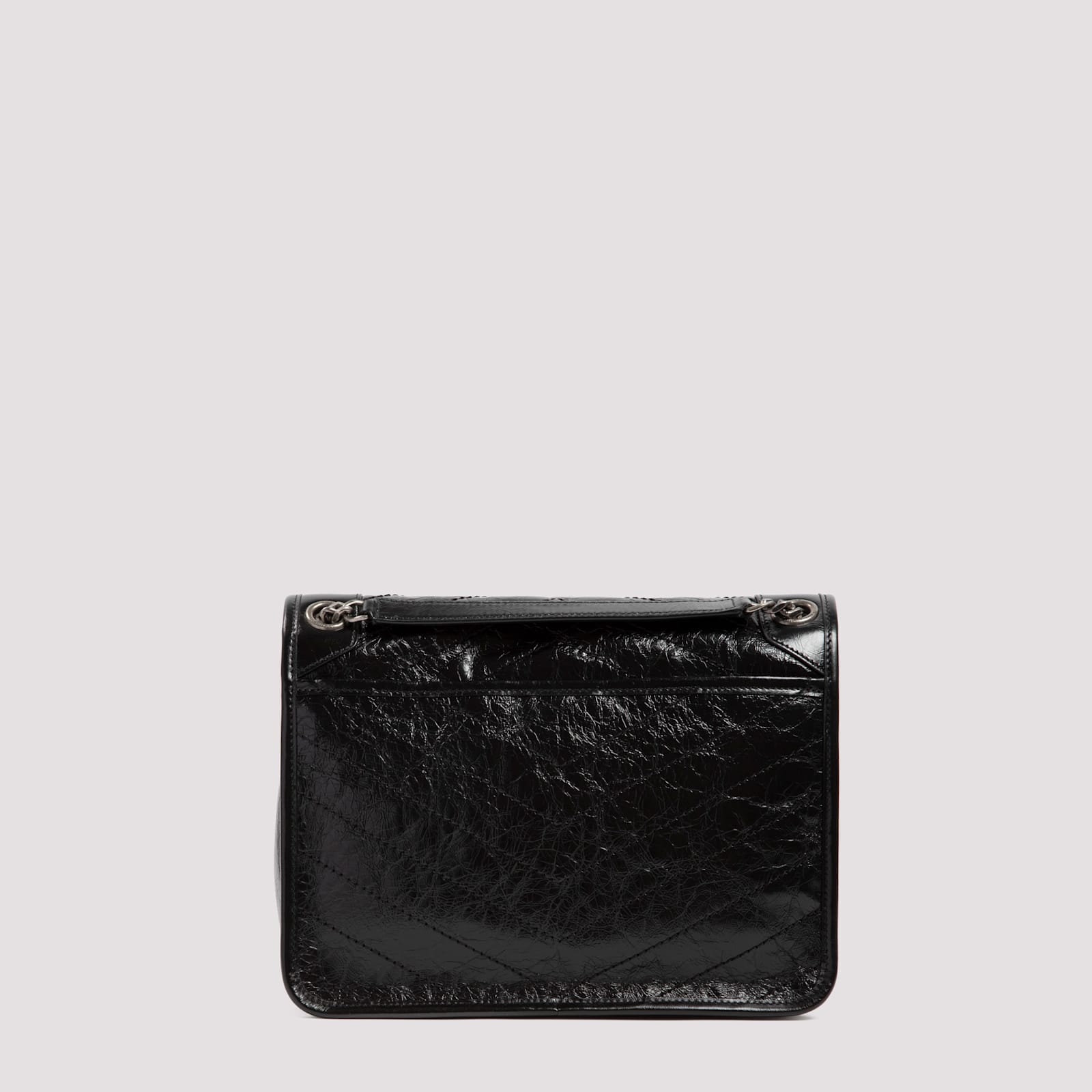 Saint Laurent Niki Medium Flap Ysl Shoulder Bag In Crinkled Leather In Black