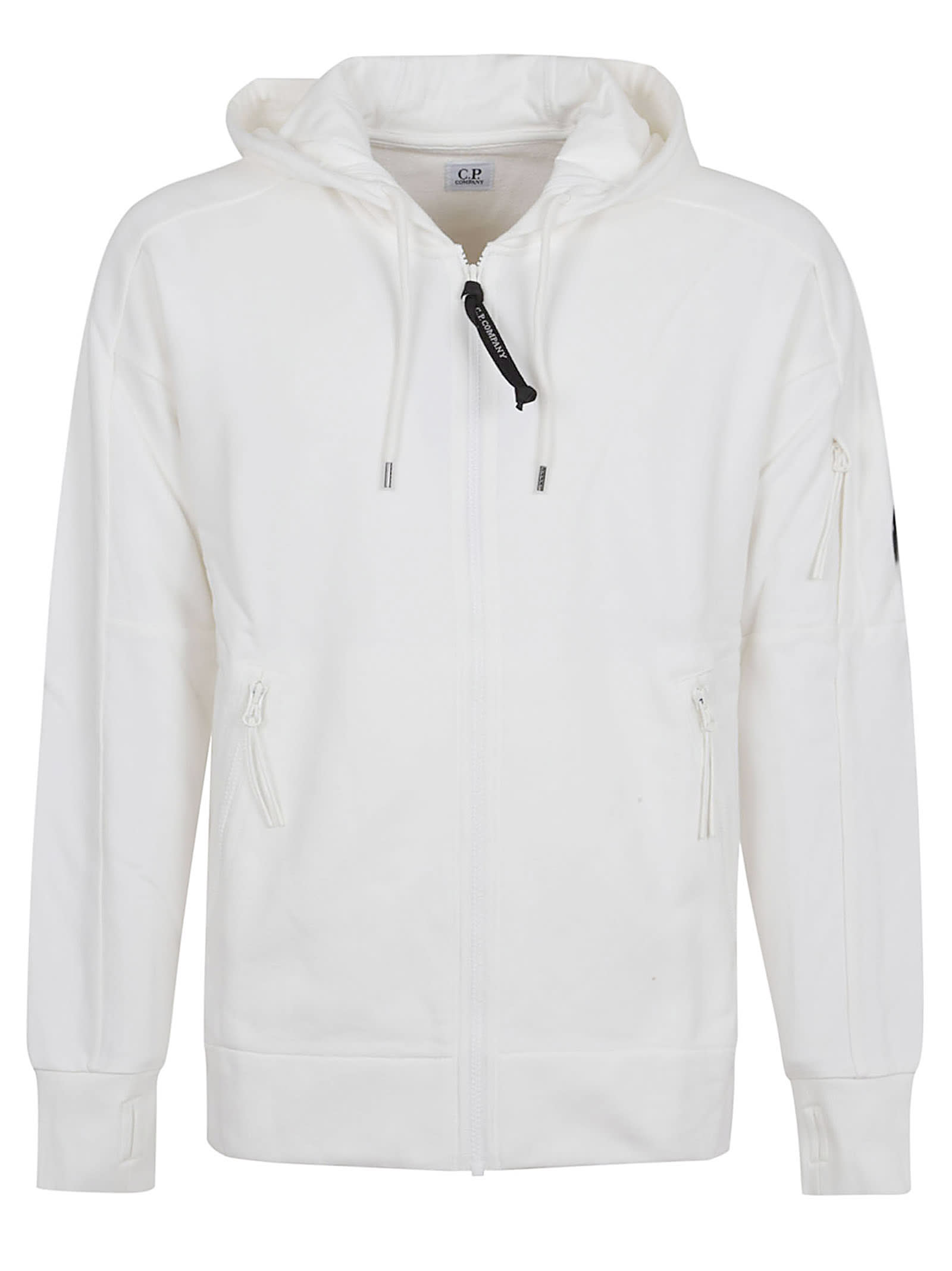 C.p. Company Sweatshirts Hooded Open In Diagonal Raised Fleece In White