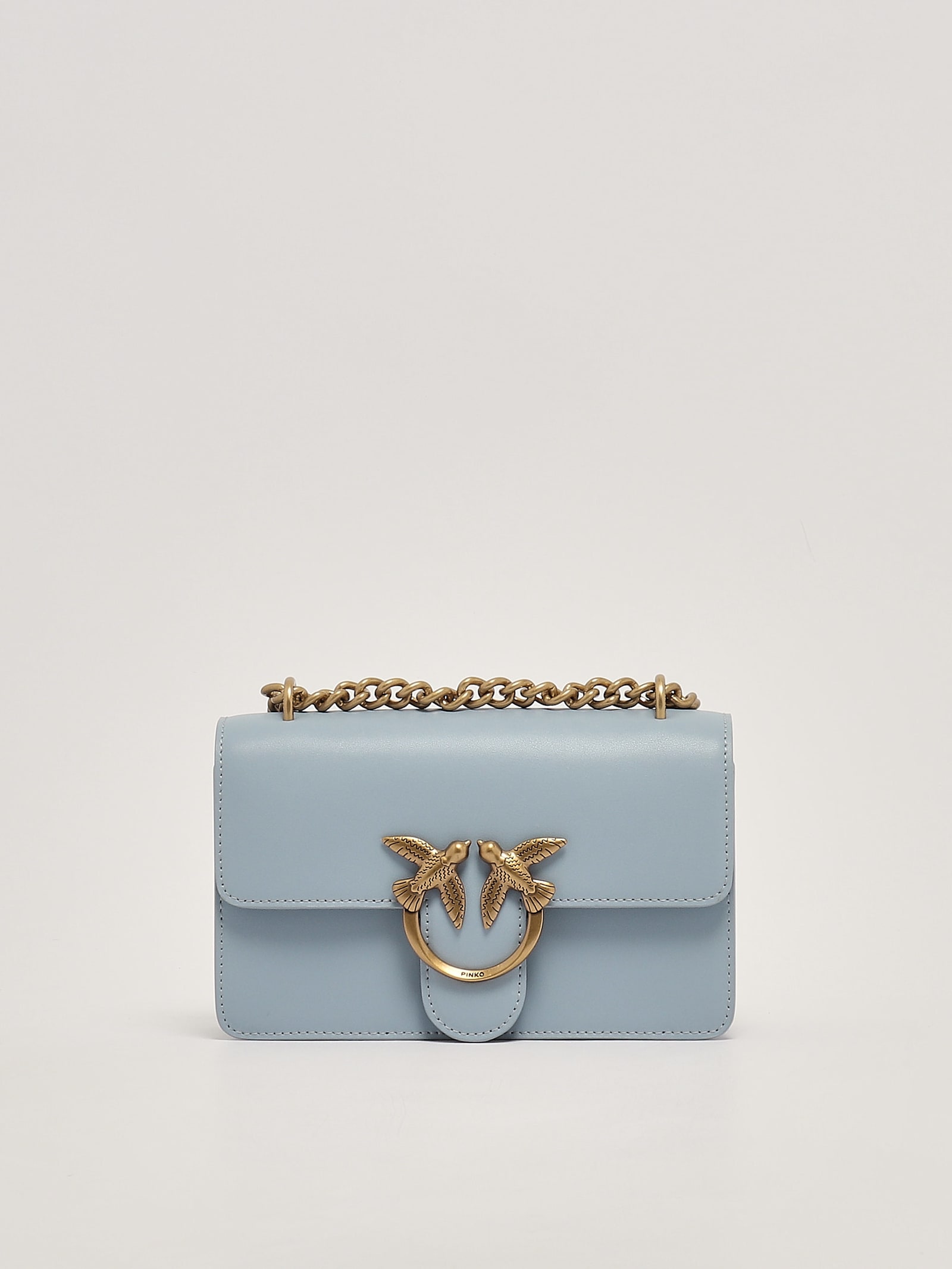 Shop Pinko Love One Mini Dc Shoulder Bag In Celeste