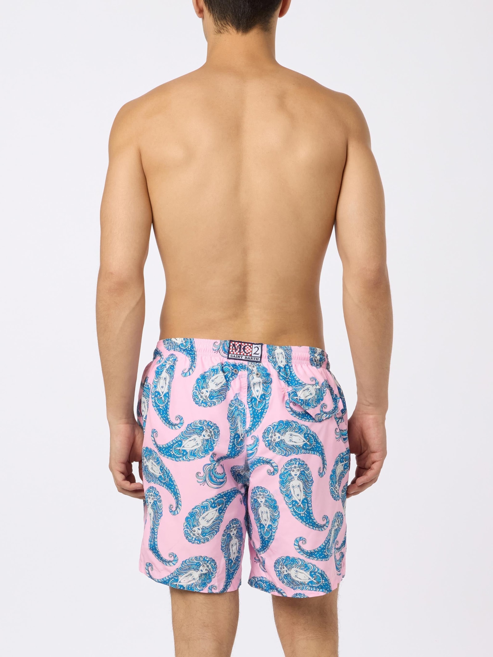 Shop Mc2 Saint Barth Man Lightweight Fabric Swim-shorts Lighting With Paisley Print In Pink