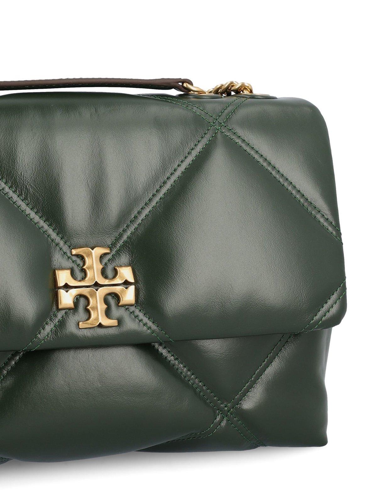 Shop Tory Burch Logo Plaque Diamond Quilted Shoulder Bag In Green