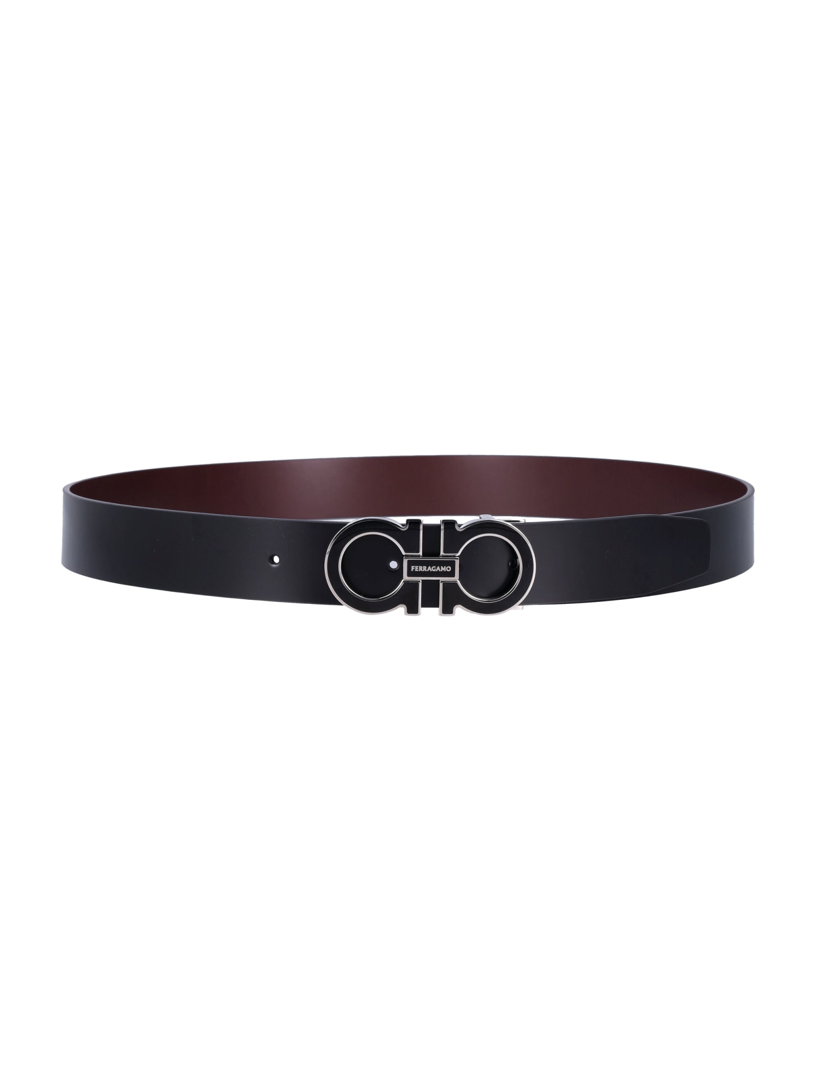 Shop Ferragamo Double Adjustable Belt In Nero + Dark Barolo