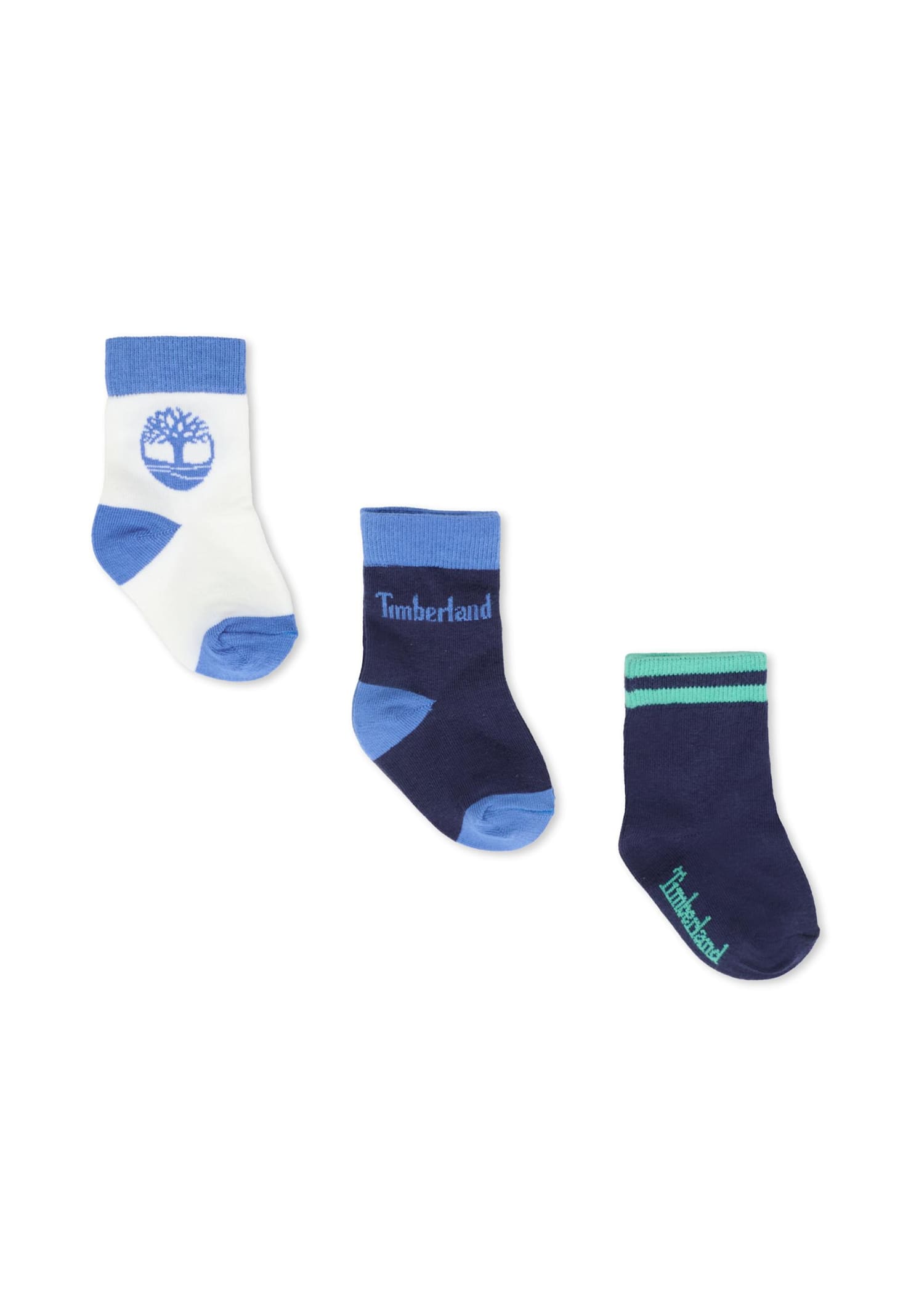 Timberland Blue Sock Set For Baby Boy With Logo In Blue