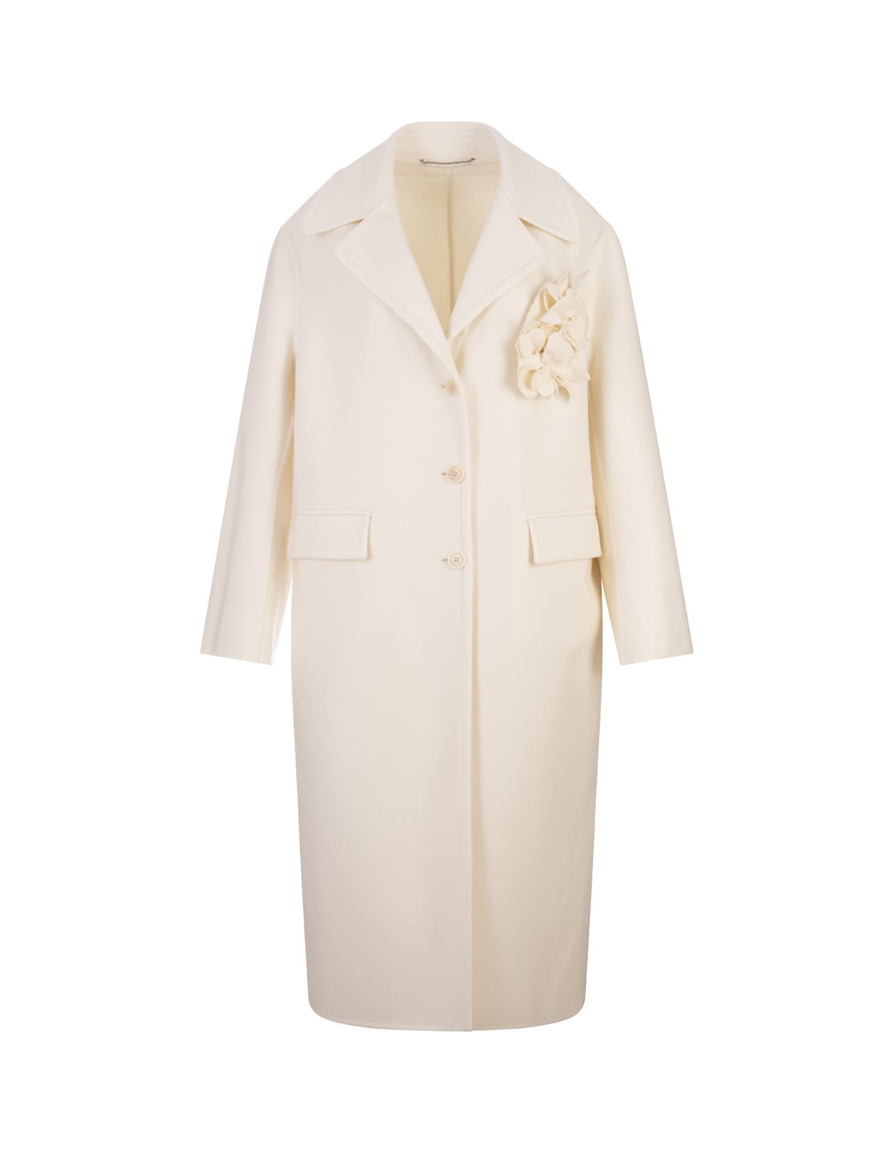 Over Coat In Ivory Wool Cloth