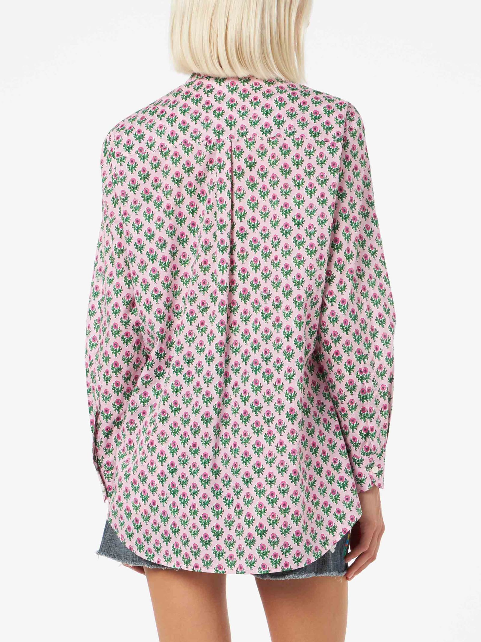 Shop Mc2 Saint Barth Woman Cotton Shirt Brigitte With Flower Print In Pink