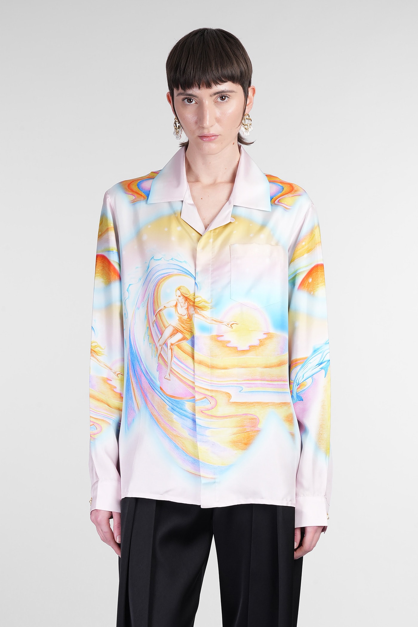 Casablanca Surf Print Long-sleeve Silk Blouse