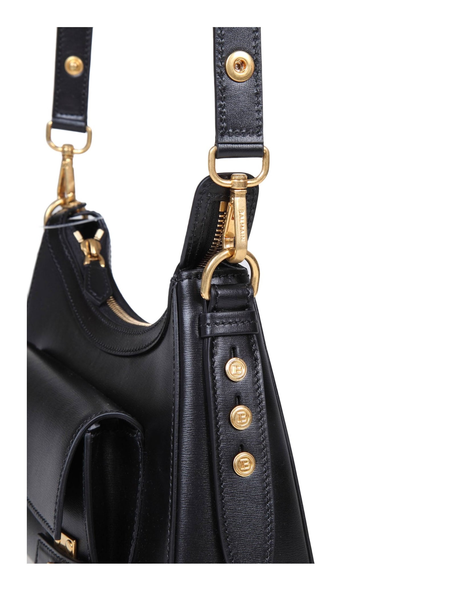 Shop Balmain B-buzz Hobo Shoulder Bag In Black Leather