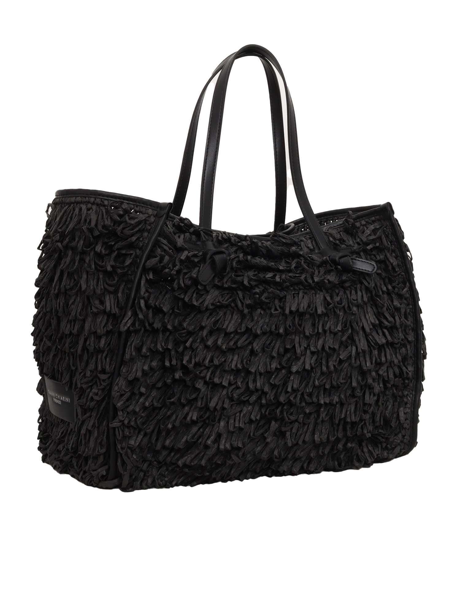 Gianni Chiarini Fringe-design Raffia Tote With Leather Handles In Black