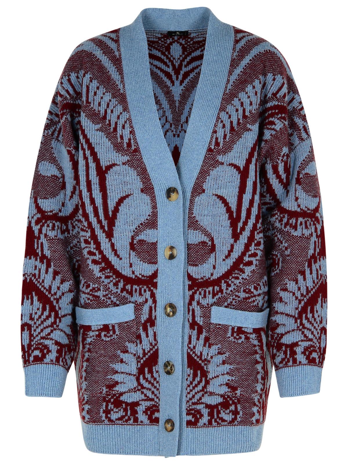 Shop Etro Multicolor Wool Cardigan In Bordeaux/grigio