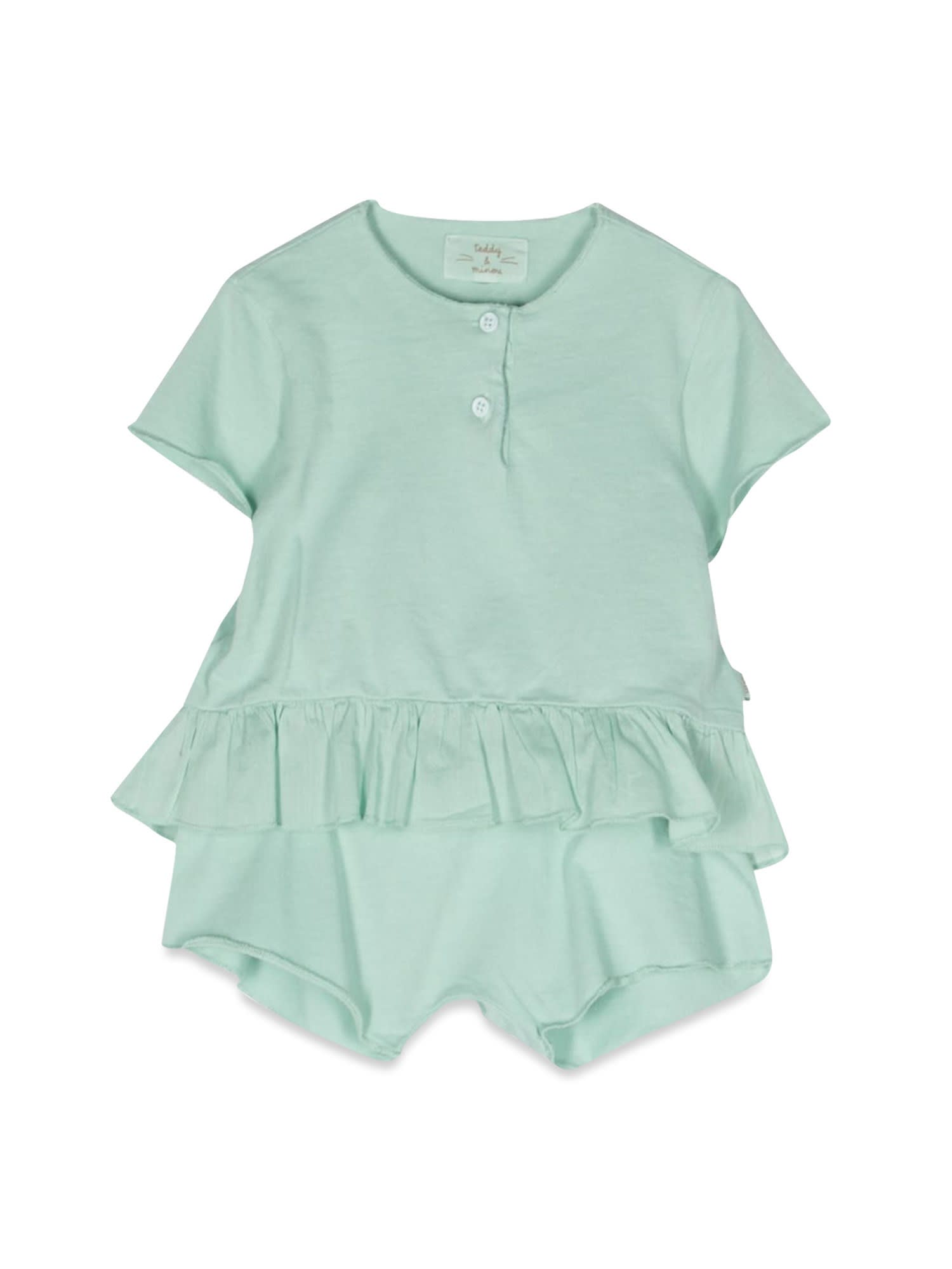 Teddy &amp; Minou Babies' Ruffled T-shirt And Shorts Set In Azzurro