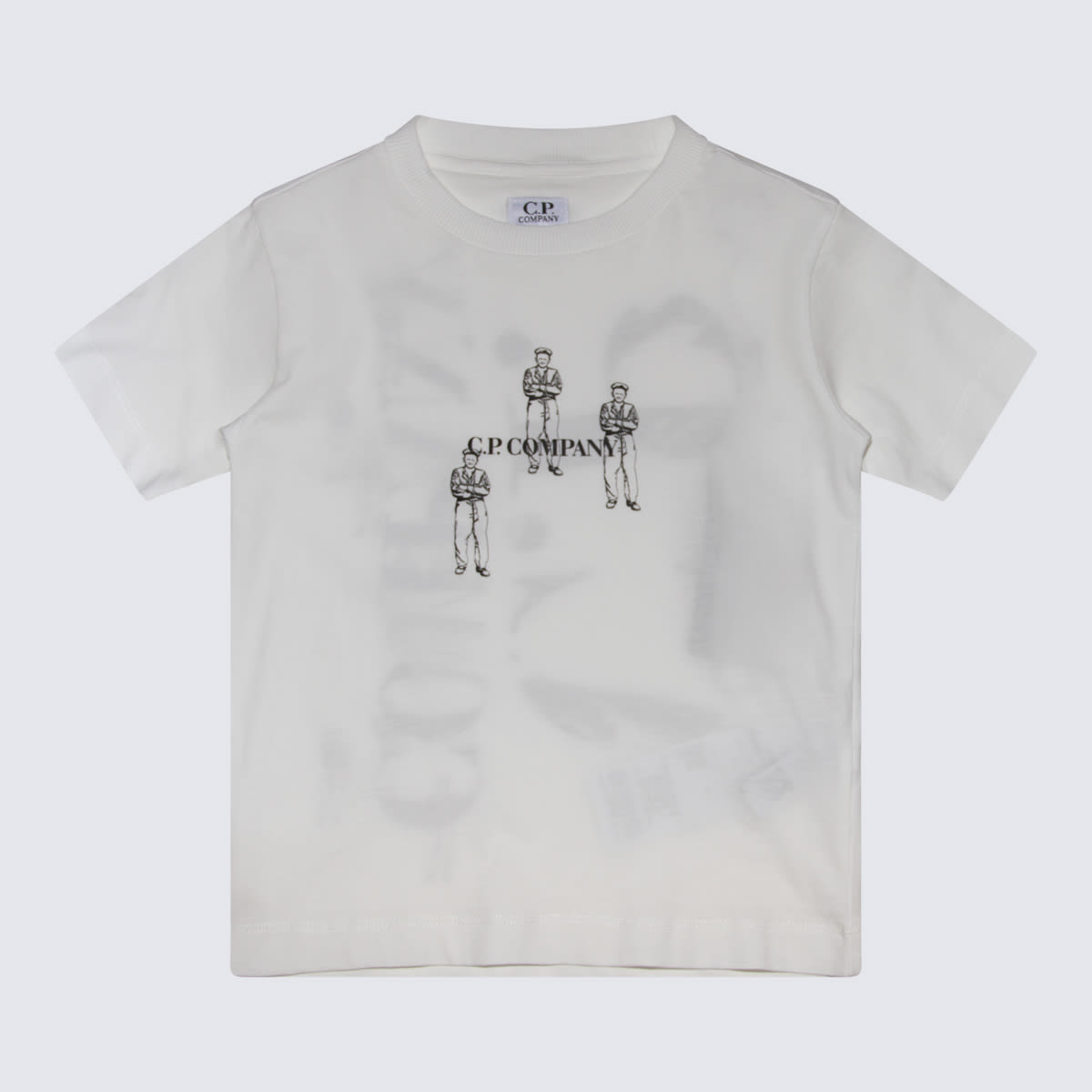 C.p. Company Kids' White And Black Cotton T-shirt In Gauze White