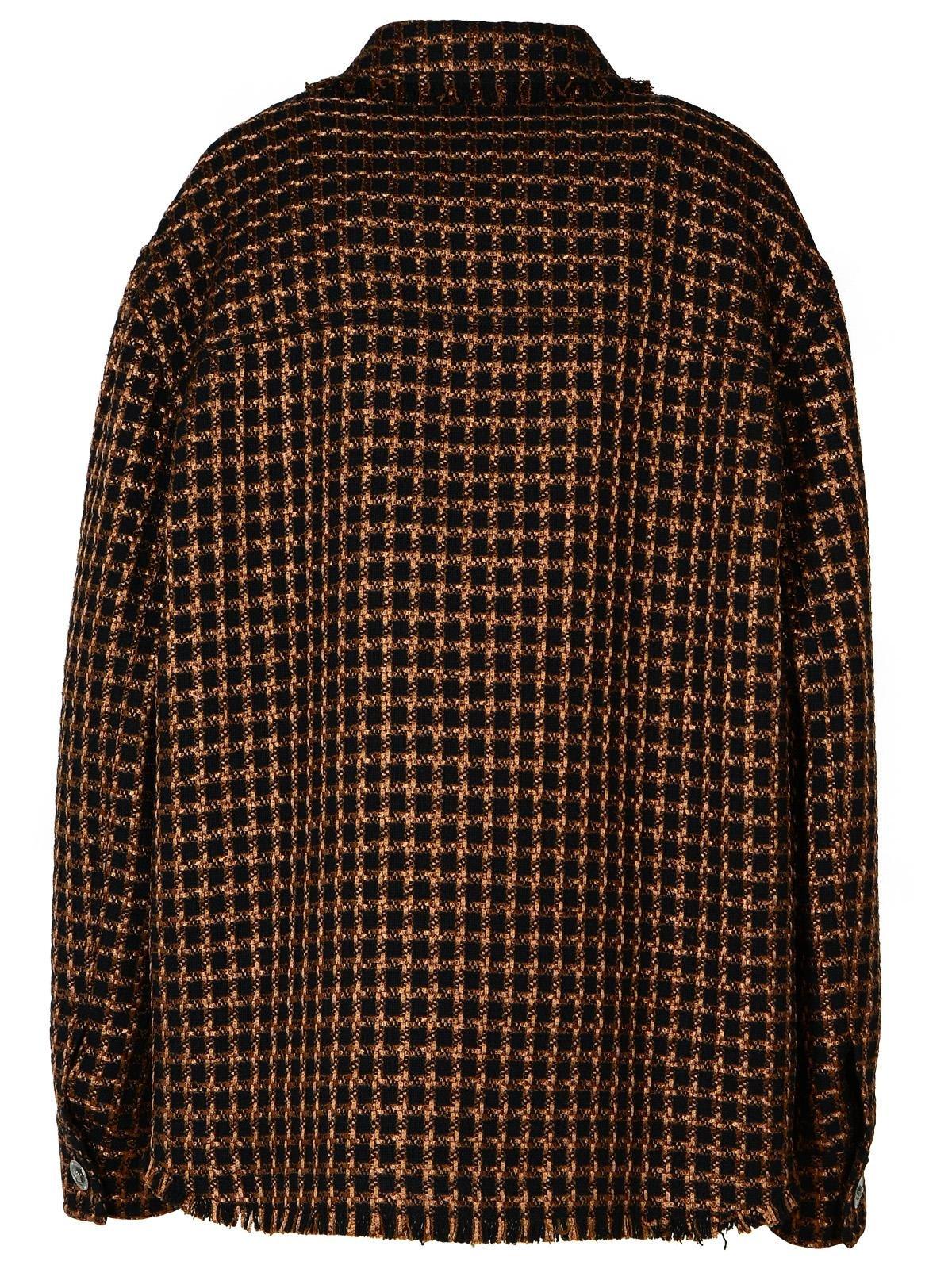 Shop Versace Checked Tweed Button-up Jacket In Bqblackchestnut