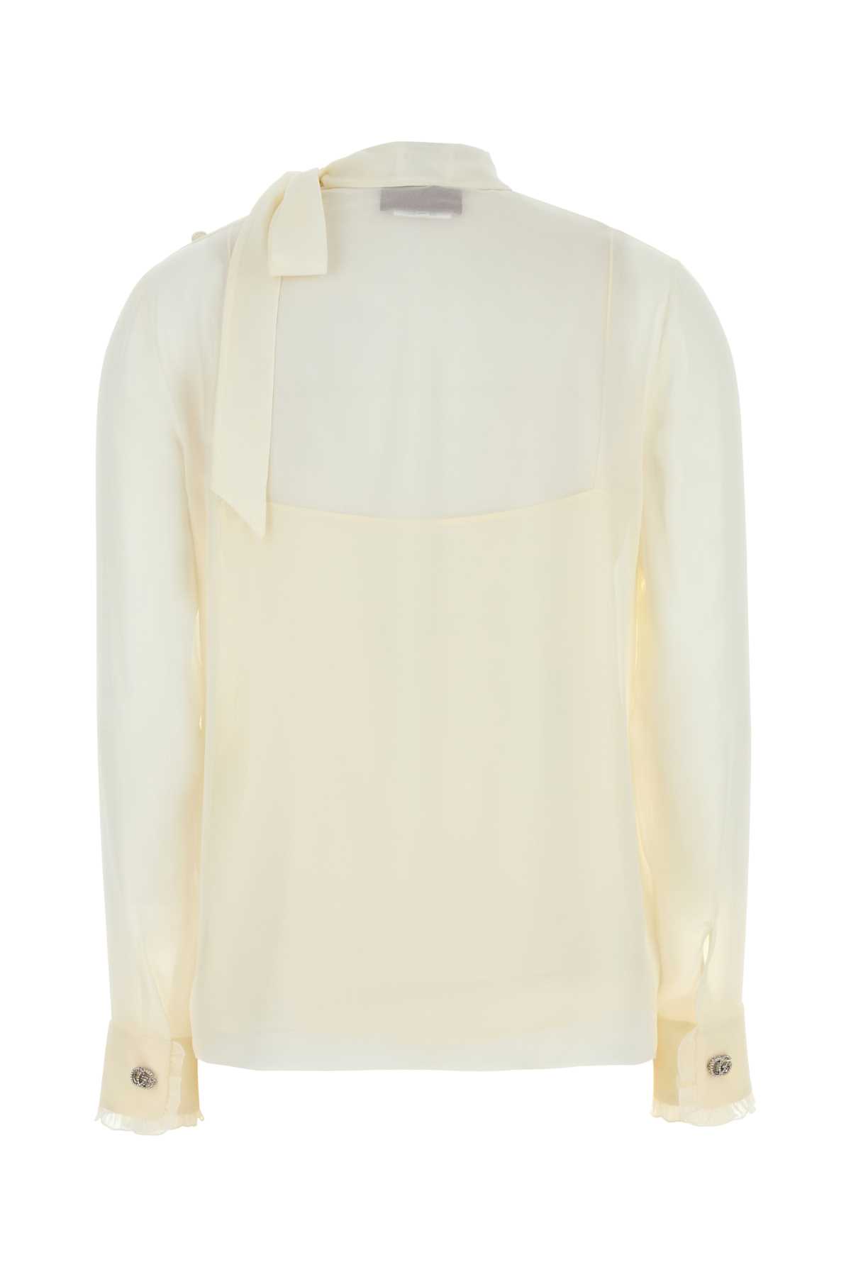 Gucci Ivory Crepe Blouse In Gardenia